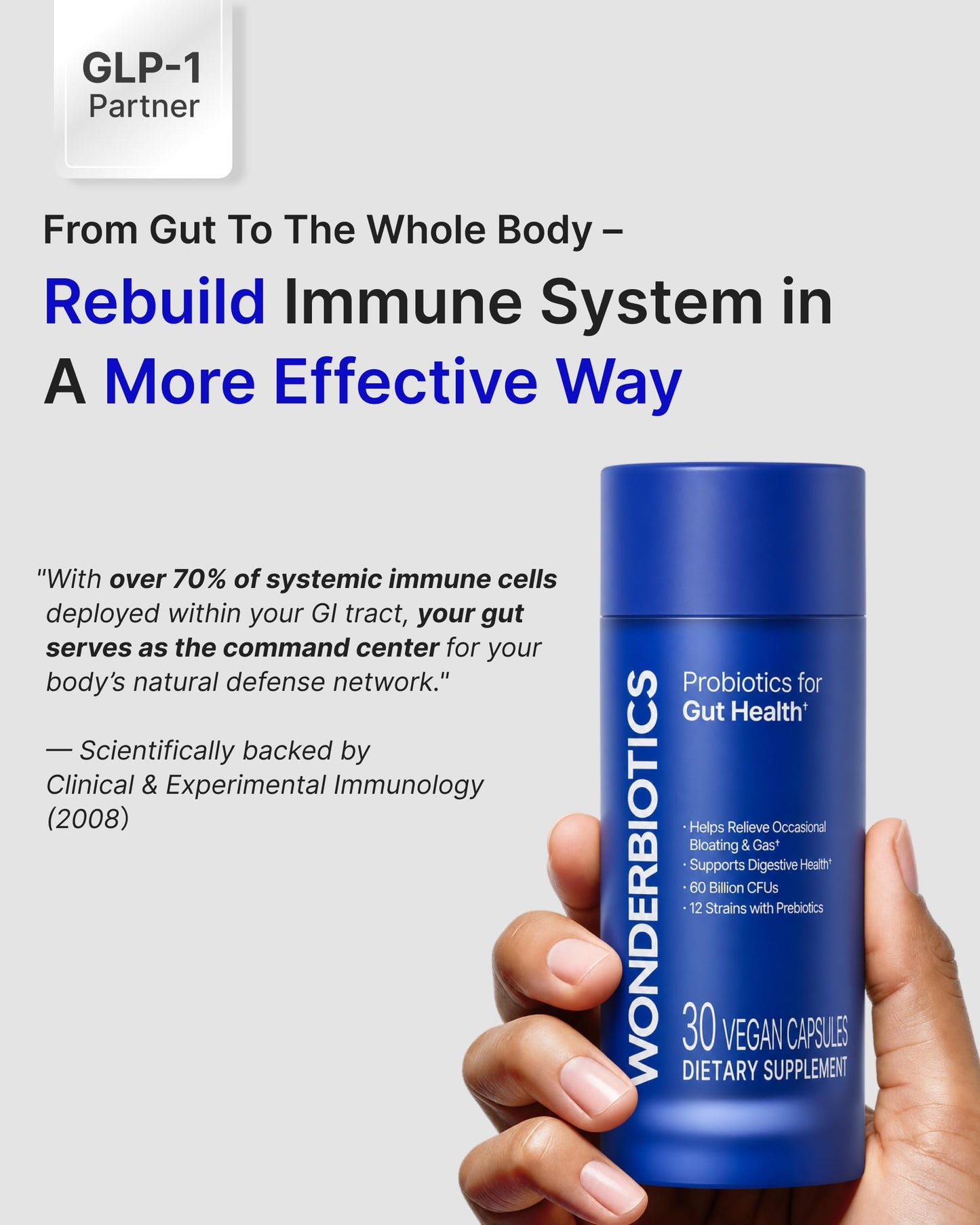 WonderBiotics 3-in-1 Gut Health Probiotics with Digestive Enzymes, 60 Billion CFU, 12 Clinically Studied Strains & Prebiotics, Bloating & Gas Support, Regularity, 30 Capsules