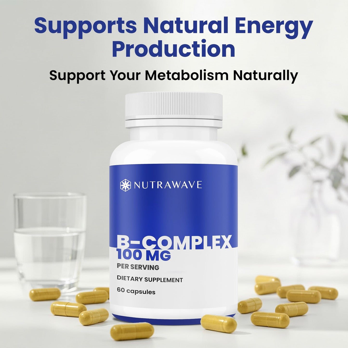 Nutra Wave Super B Complex Vitamins for Women & Men Capsules, 60 Count