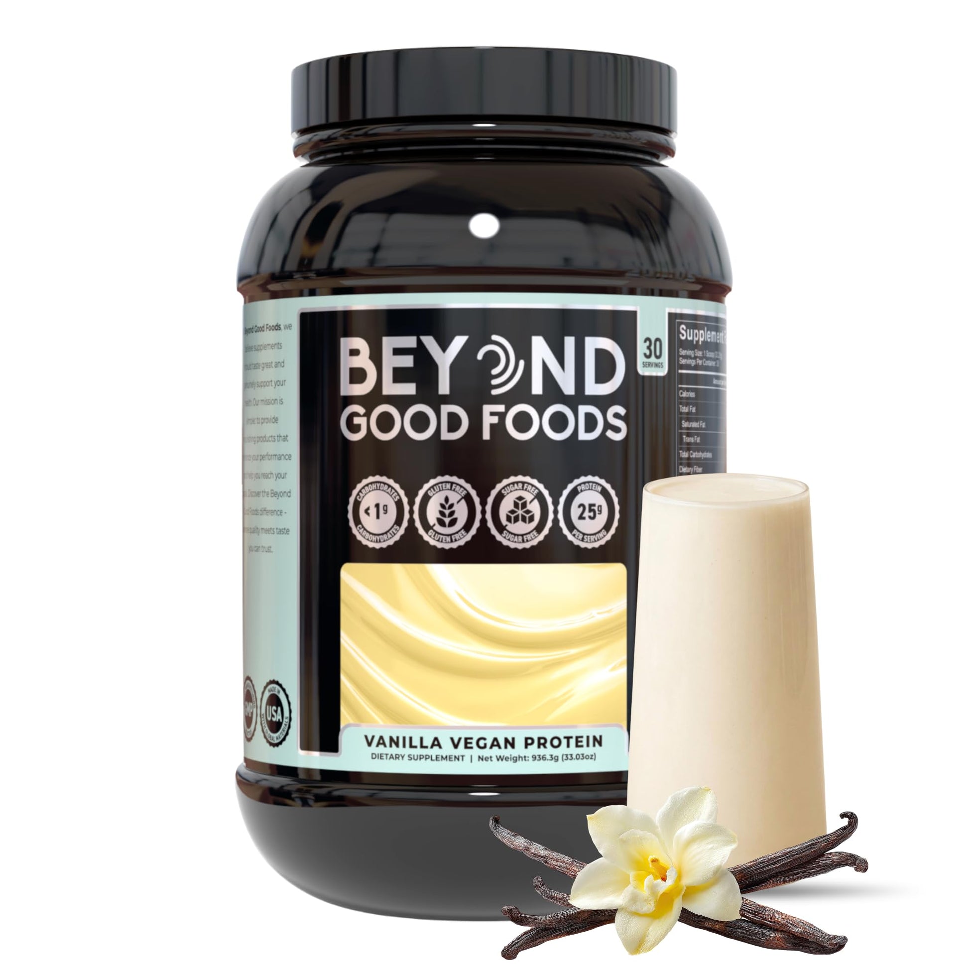 Beyond Good Foods Vegan Protein Powder Vanilla, Pea & Brown Rice Protein, 2 lb, 30 Servings