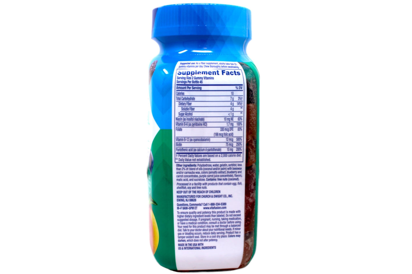 Vitafusion Fiber Well Fit Sugar Free Supplement Gummies Berry & Peach Flavors, 180 Count
