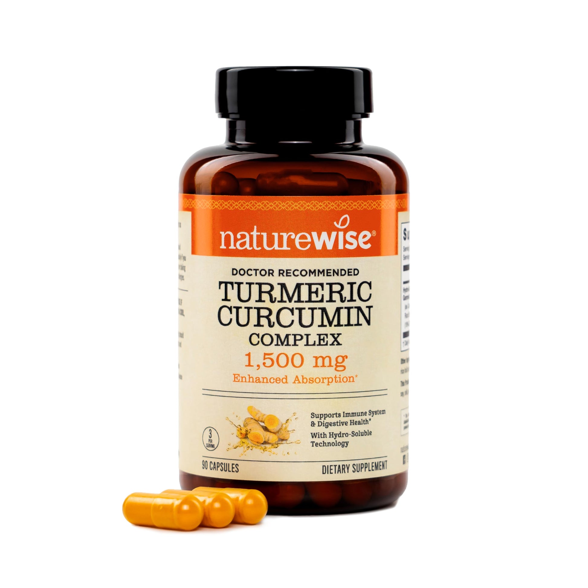 NatureWise Extra Strength Turmeric Curcumin 1500mg with Hydro-Soluble Technology for Ultra Absorption, 270-330mg Curcuminoids, 90 Capsules