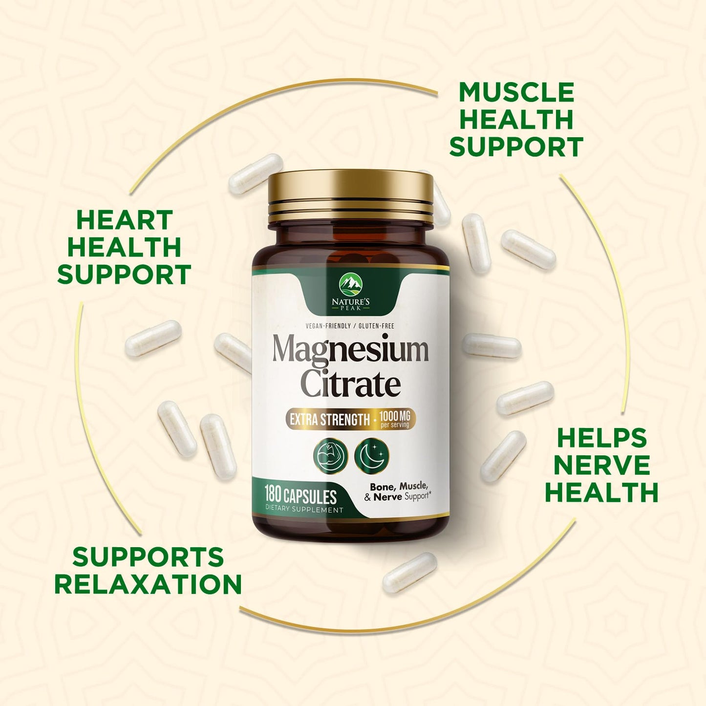 Nature's Peak Magnesium Citrate Capsules 180 Count
