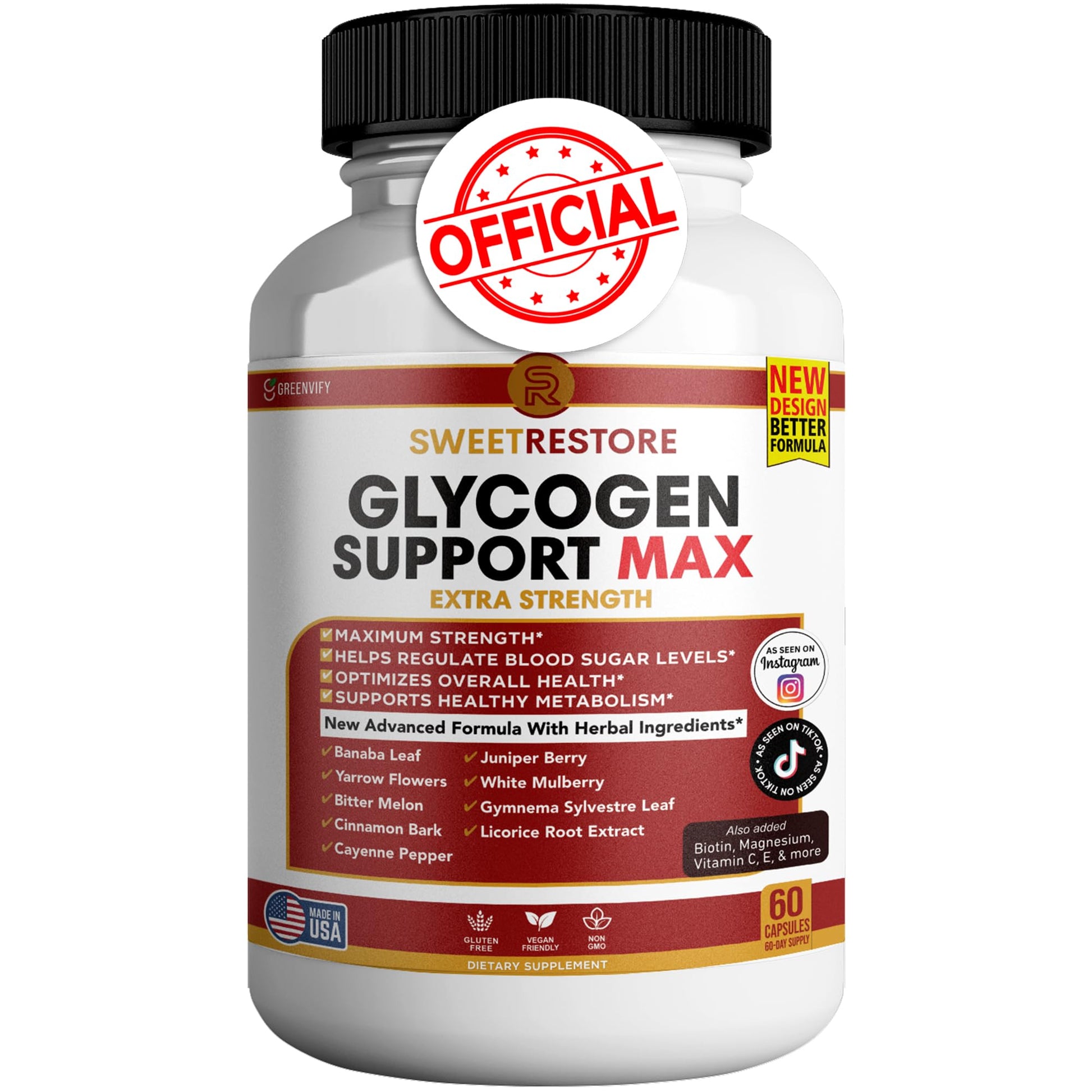 GREENVIFY Sweet Restore Glycogen Support Max All Natural Formula Capsules 60 Capsules