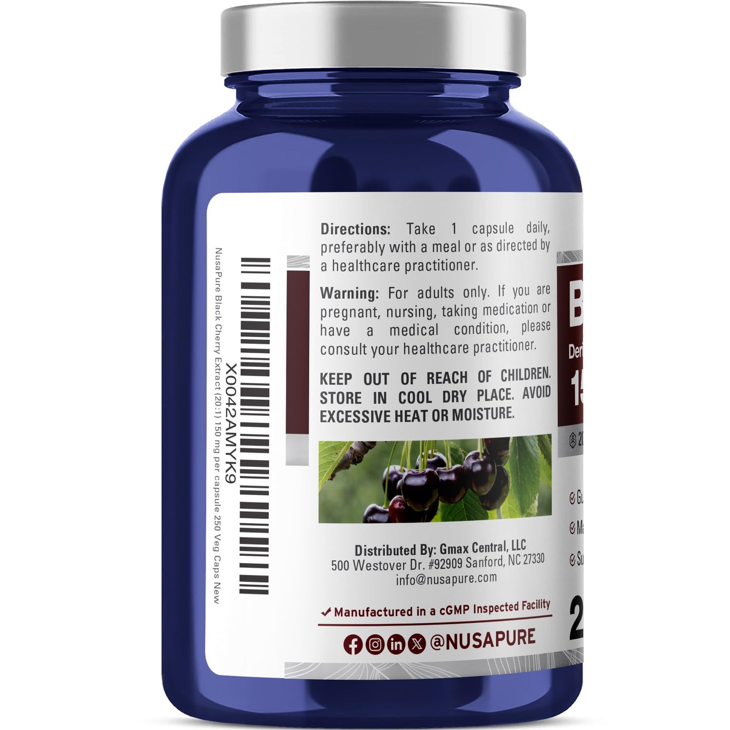 NusaPure Black Cherry Extract 150mg Capsule, 250 Veg Capsules