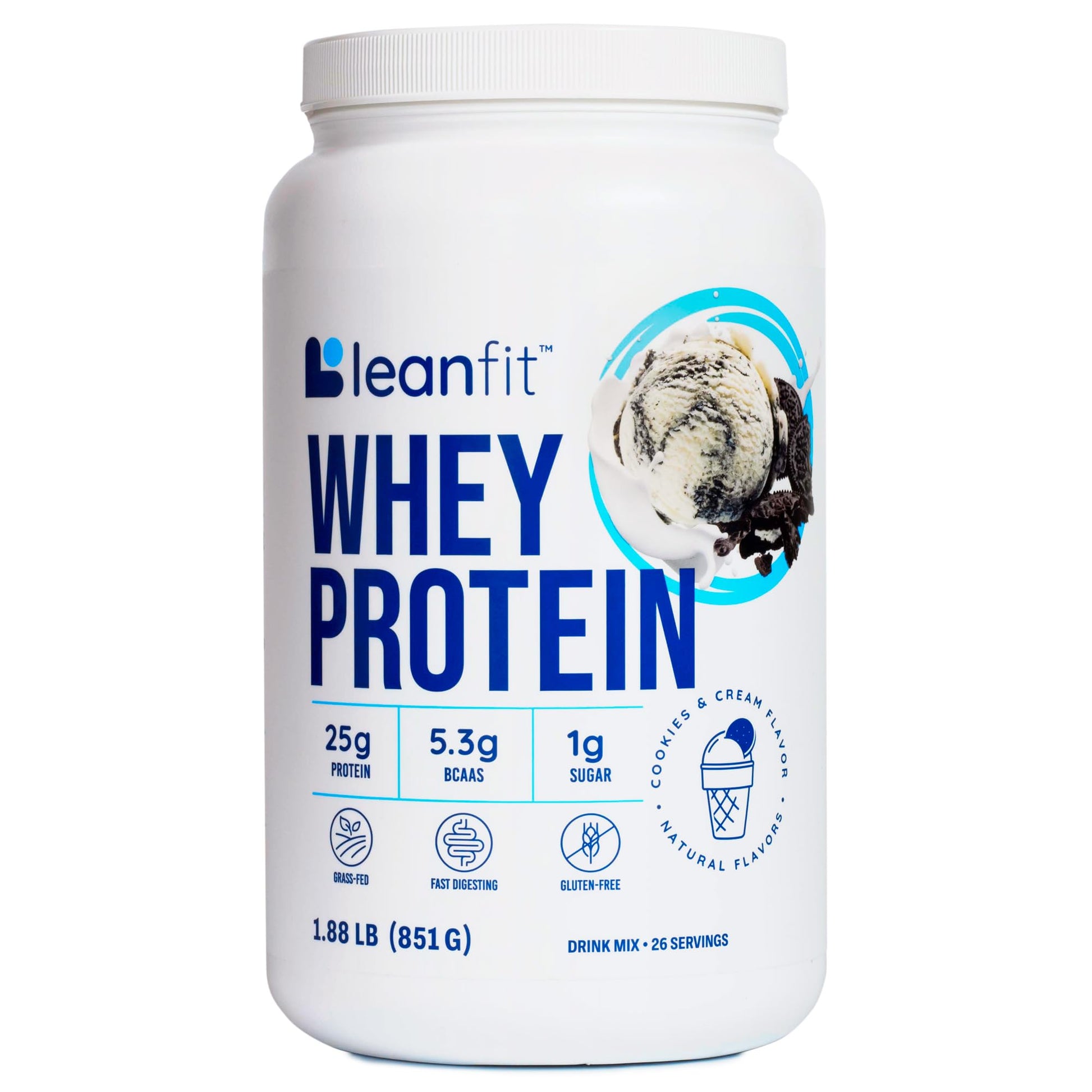 LeanFit Whey Protein Powder Cookies & Cream, 26 Servings, 1.88 lb
