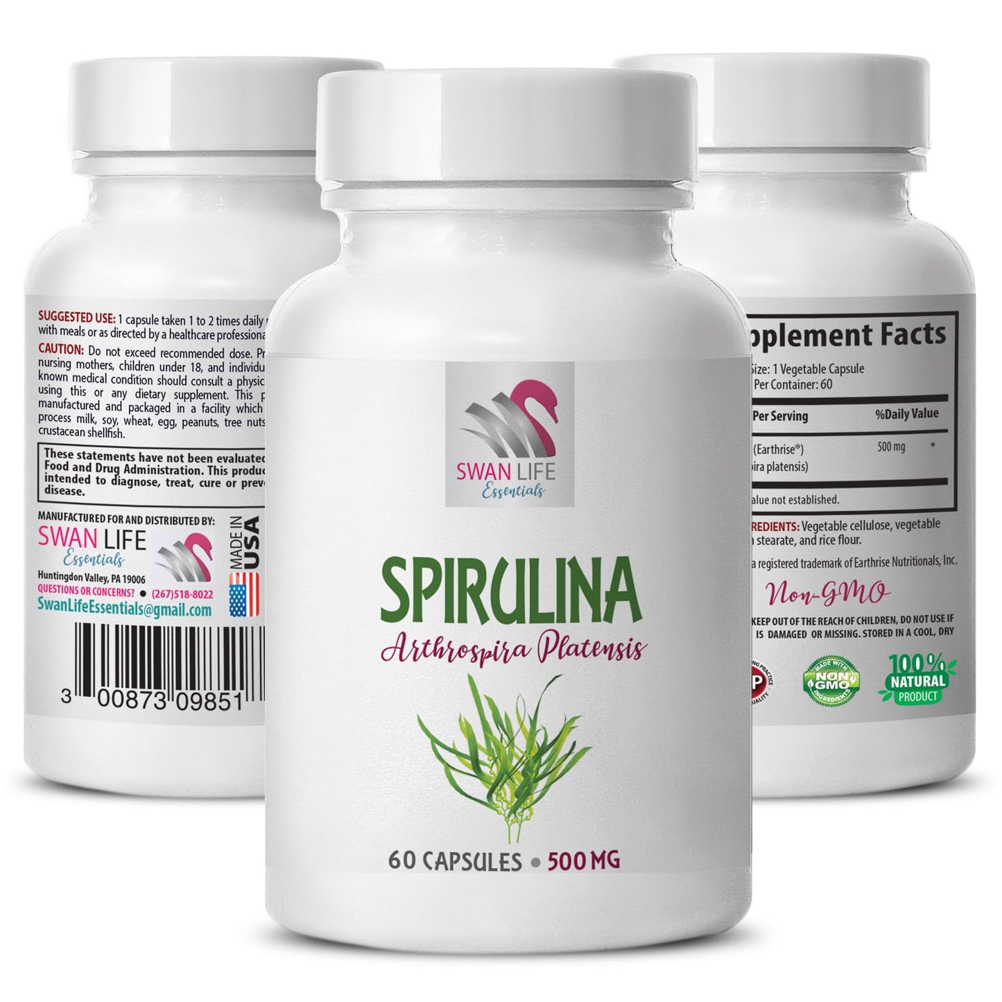 SWAN LIFE ESSENTIALS Memory Supplement for Brain with Spirulina & Chlorella Capsules, 60 Count