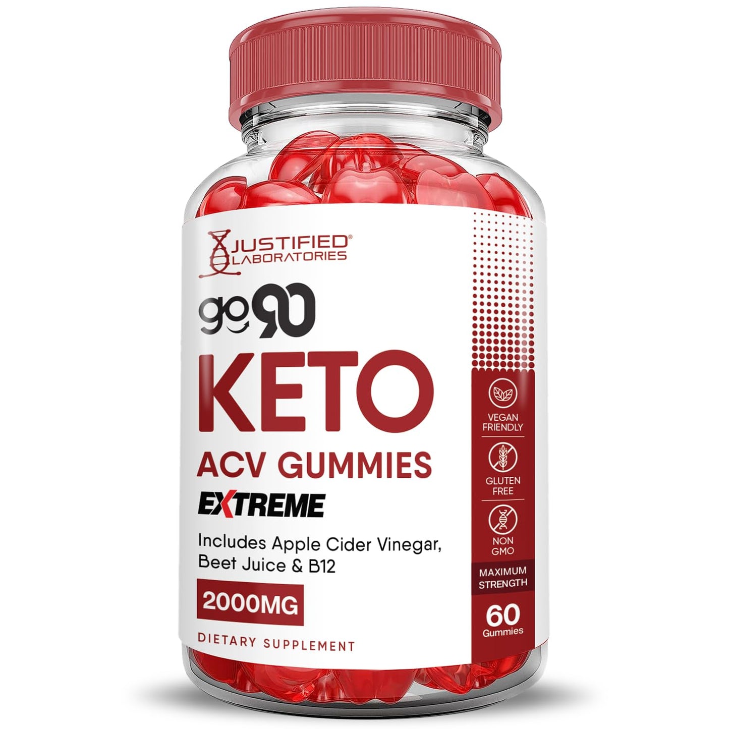 Justified Laboratories Go 90 Keto ACV Gummies Extreme 2000MG Apple Cider Vinegar with Pomegranate Beet Juice Powder B12, Vegan Non-GMO, 300 Gummies