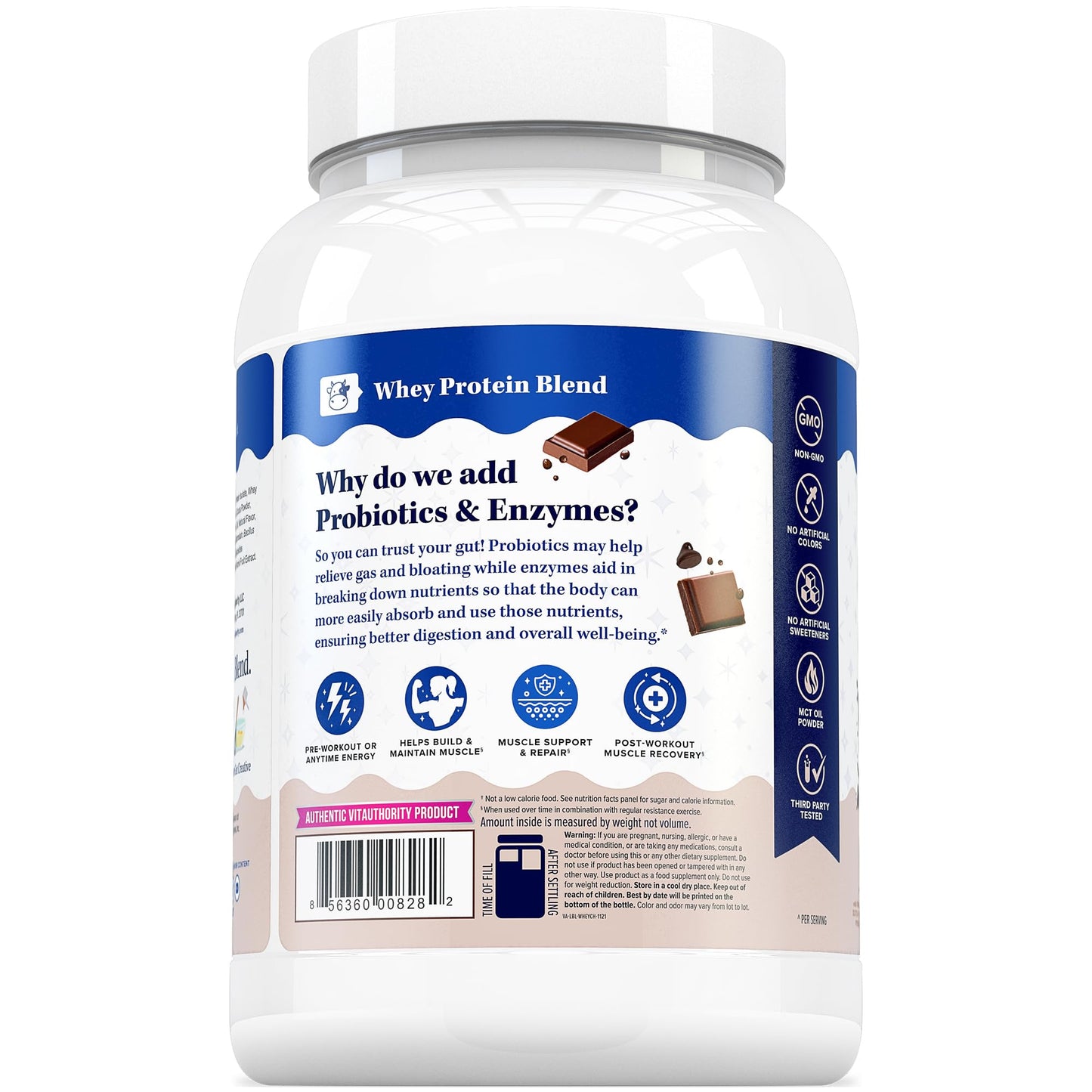 Vitauthority Whey Protein Powder for Women Whey Isolate Probiotics & Enzymes Supports Digestion, Nutrient Absorption & Energy Post-Workout & Daily Nutrition Chocolate Flavored 35.2 Servings