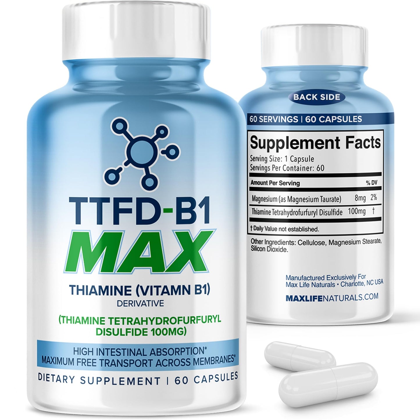 MAXLIFE NATURALS TTFD Thiamine B1 Supplement Capsule, 60 Count