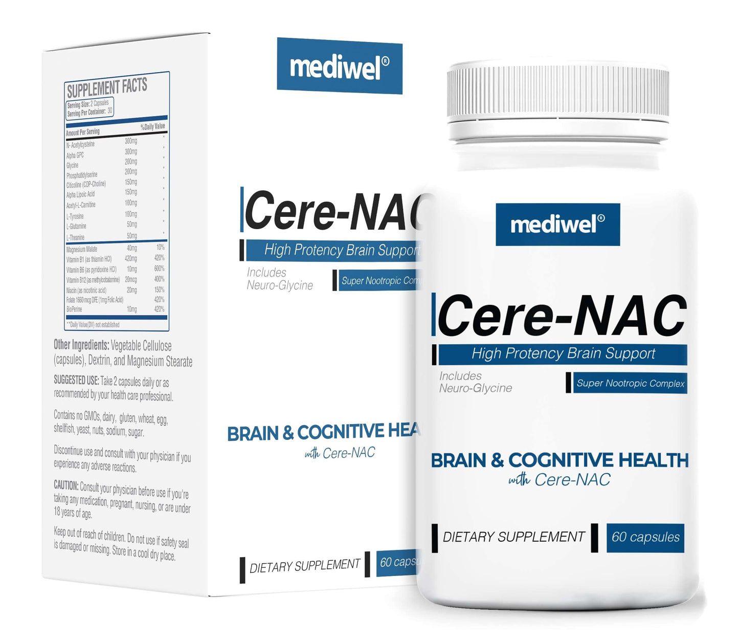 MEDIWEL Cere-NAC Advanced Brain Supplement Capsules, 60 Count