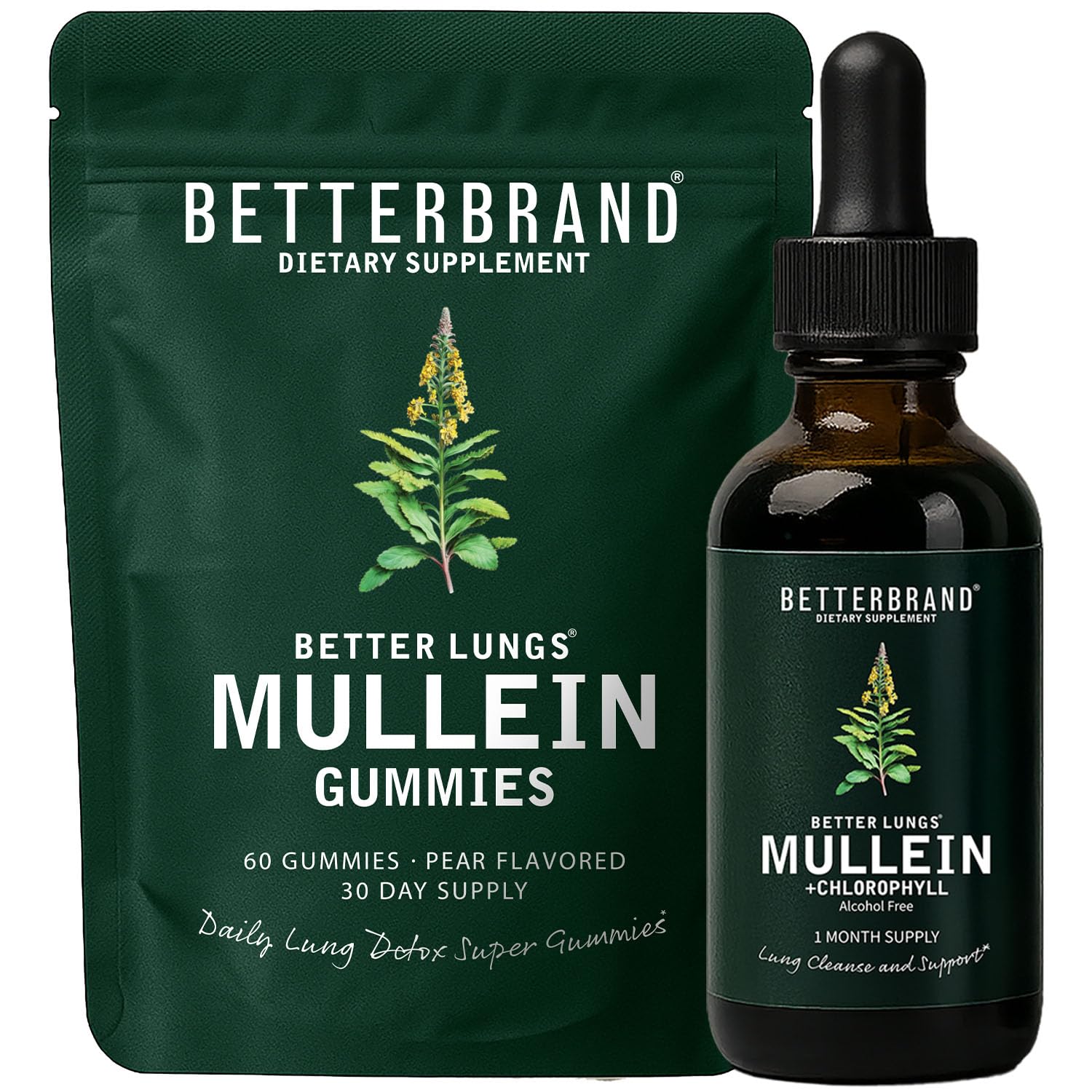 Betterbrand BetterLungs Mullein Leaf Extract and Gummies Bundle - Lung Health Support, Liquid and Gummies, 2-Pack