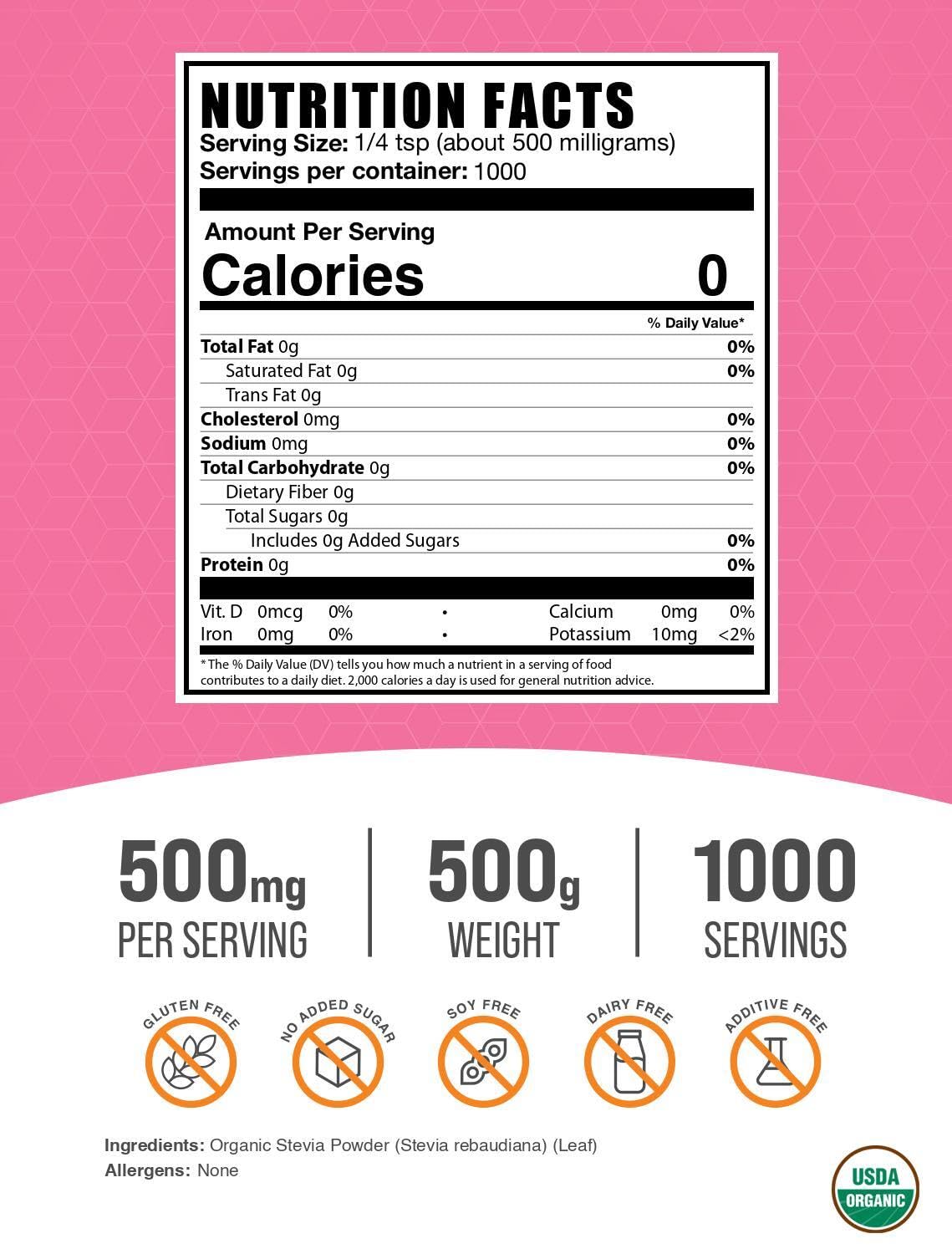 BulkSupplements Organic Stevia Powder 17.6 Ounce