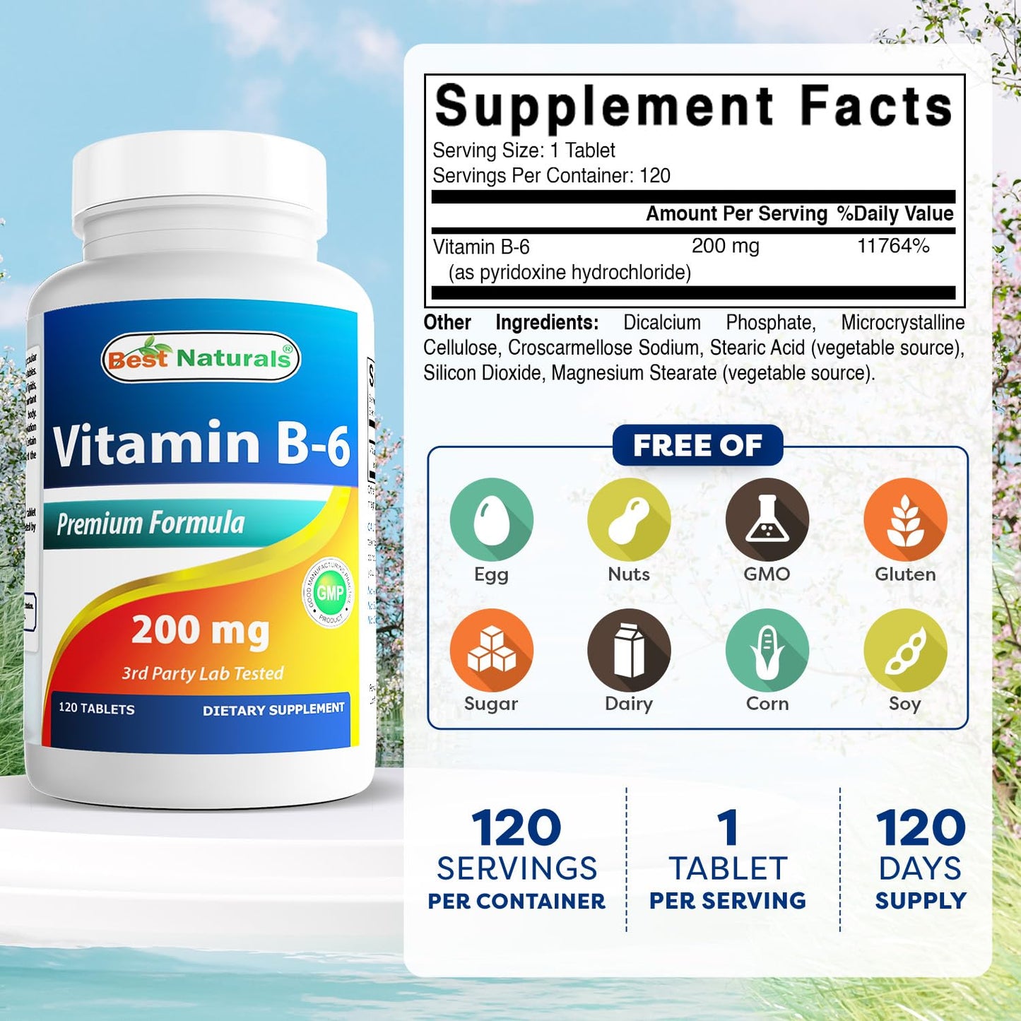 Best Naturals Vitamin B6 200mg for Adults Tablet, 120 Tablets