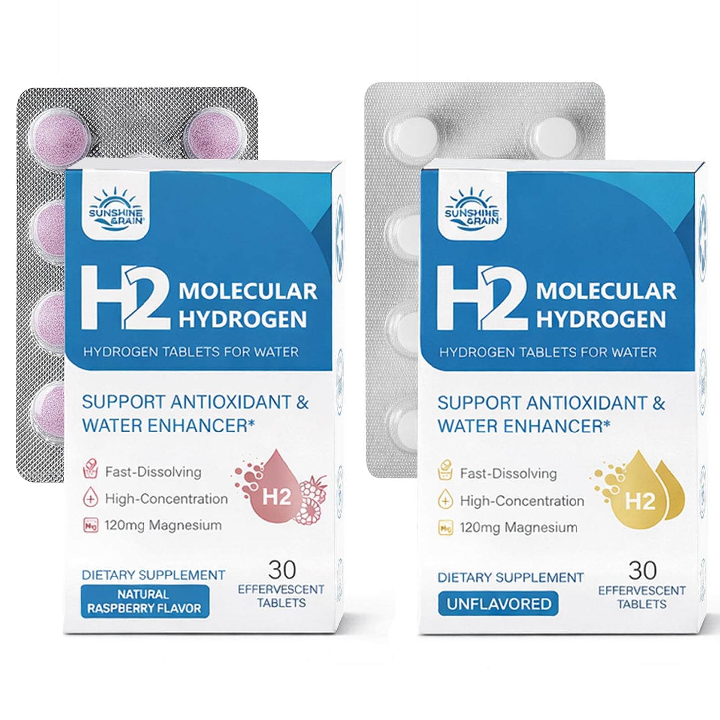 Sunshine & Rain Molecular Hydrogen Tablets with Magnesium 120mg, 60 Tablets