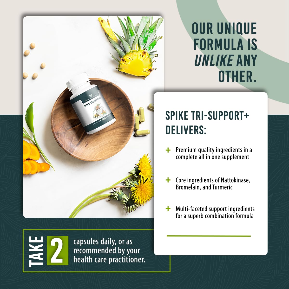 Athelas Neutraceuticals Spike Tri-Support+ Nattokinase, Bromelain, and Turmeric Capsule 60 Count