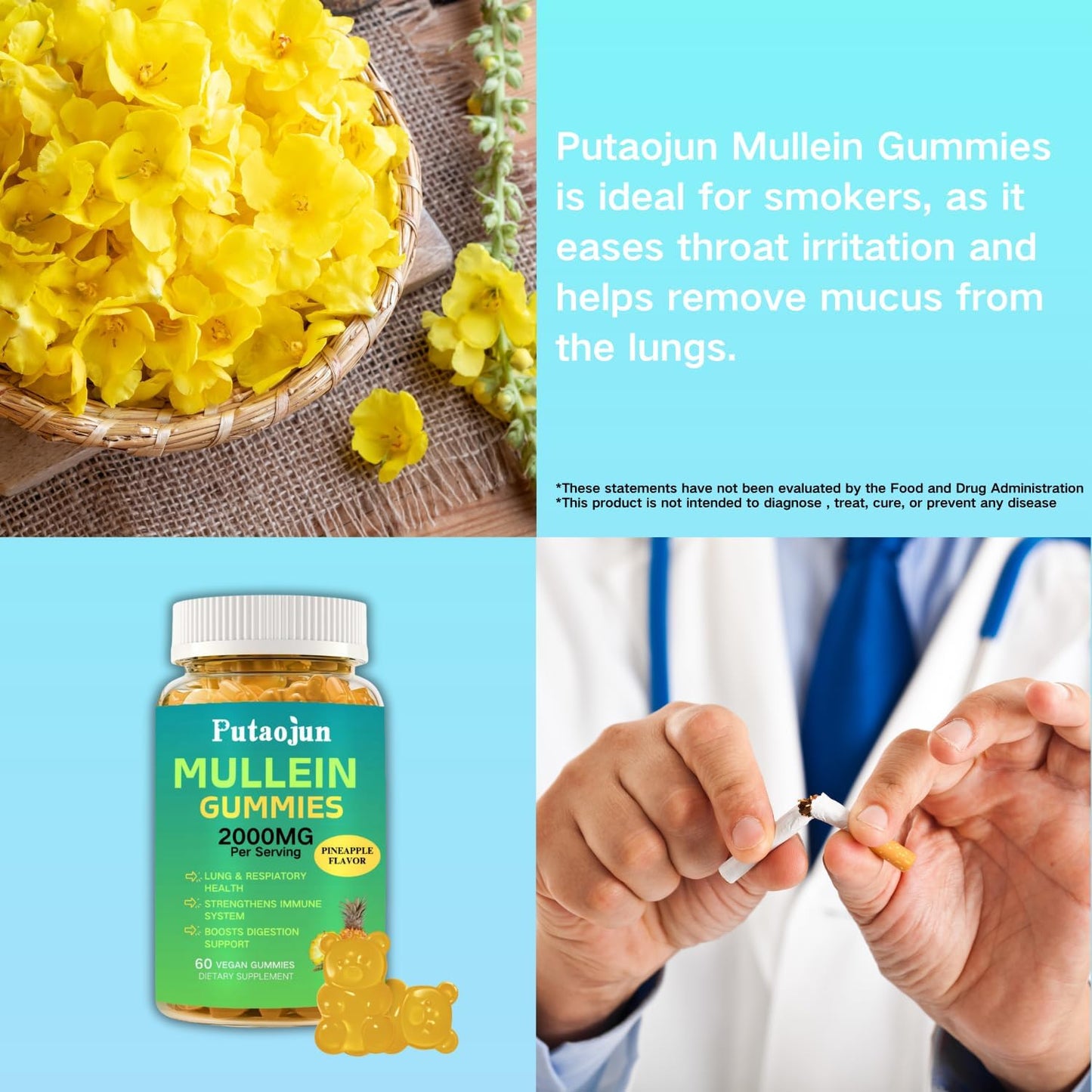 Putaojun Mullein Gummies 2000mg, 60 Count