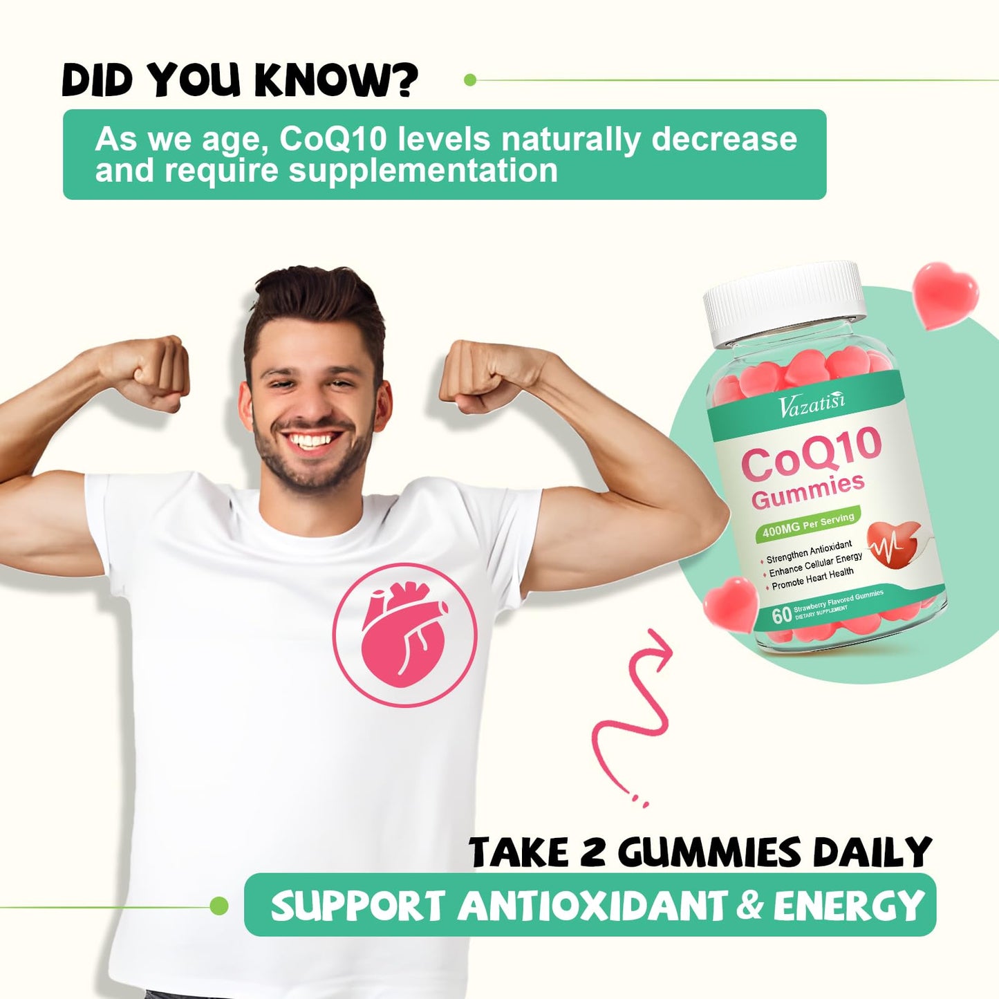 Vazatisi CoQ10 Gummies 400mg, 60 Count