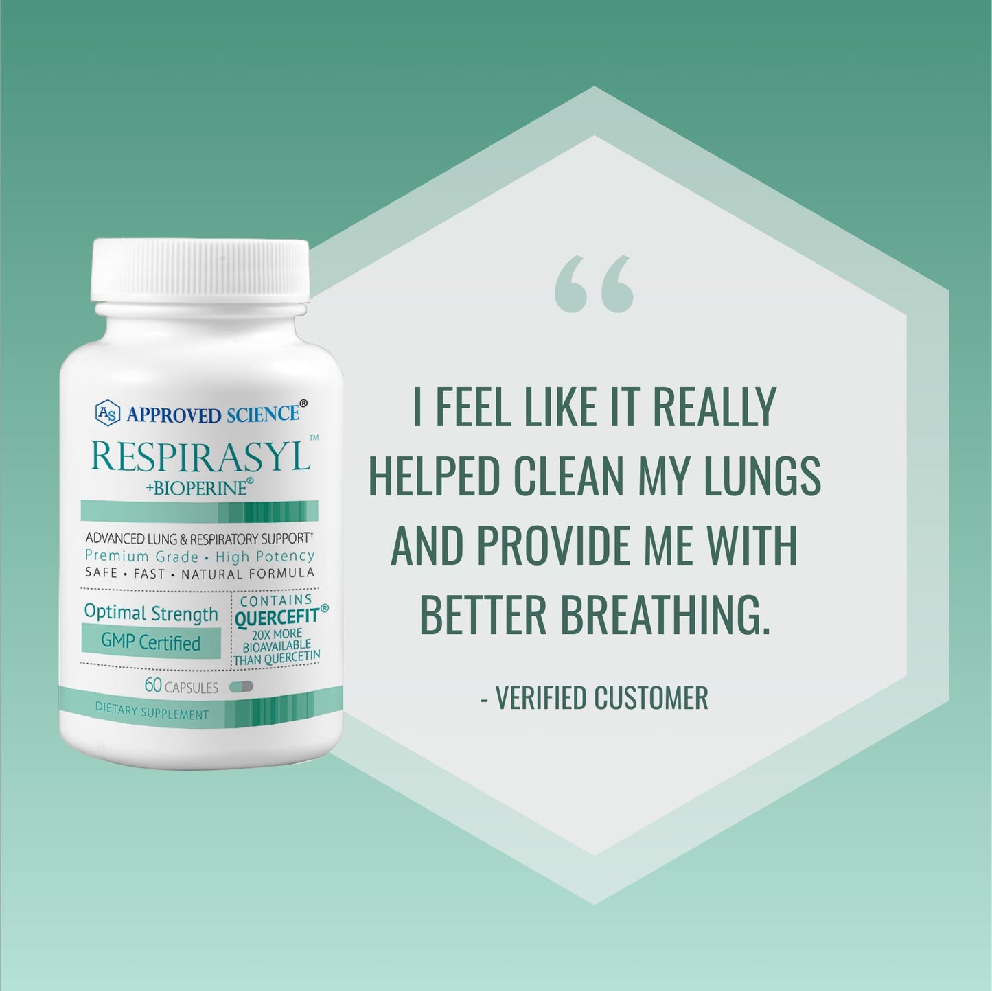 Approved Science Respirasyl Lung and Respiratory Support with Quercefit, Vitamins A, C, D, BioPerine, 60 Capsules