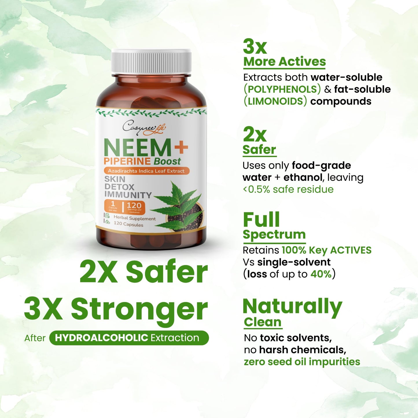 Cosynee Life Organic Neem Leaf Extract Capsules, 120 Count