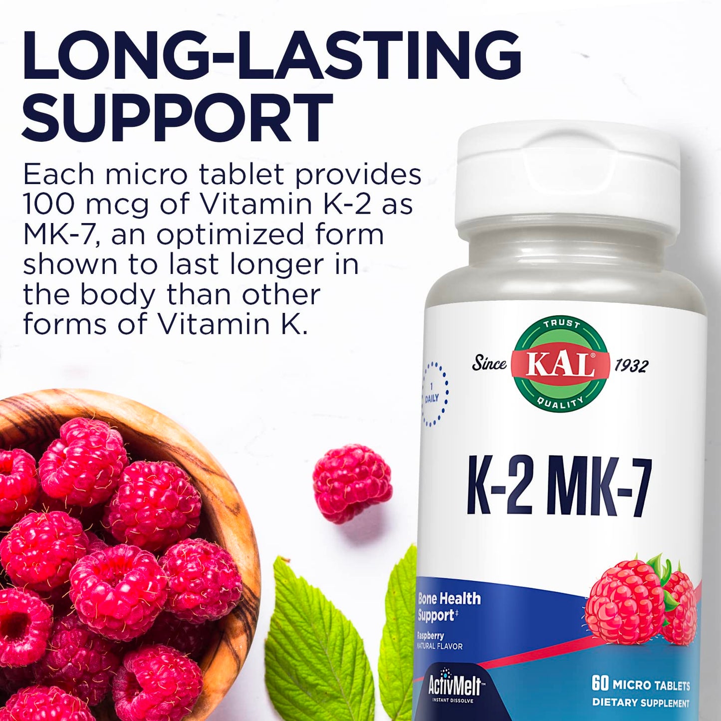 KAL Vitamin K2 MK7 ActivMelt 100 mcg Lozenges 60 Count