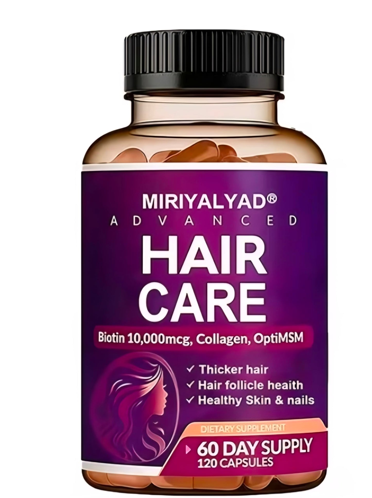 Generic Advanced Hair Care Biotin 10,000mcg with Collagen & OptiMSM, Hair, Skin & Nails Support, 60 Capsules