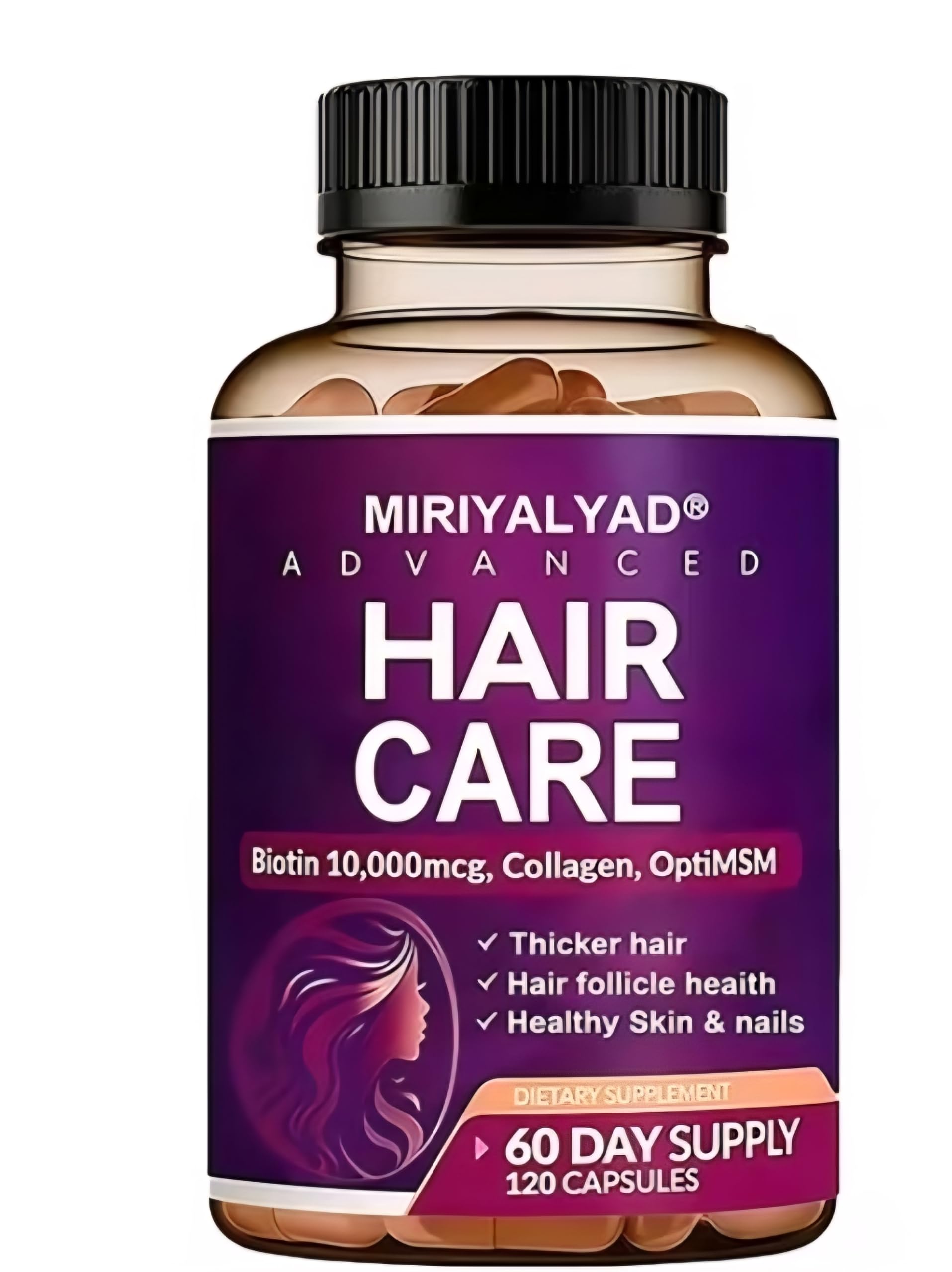 Generic Advanced Hair Care Biotin 10,000mcg with Collagen & OptiMSM, Hair, Skin & Nails Support, 60 Capsules