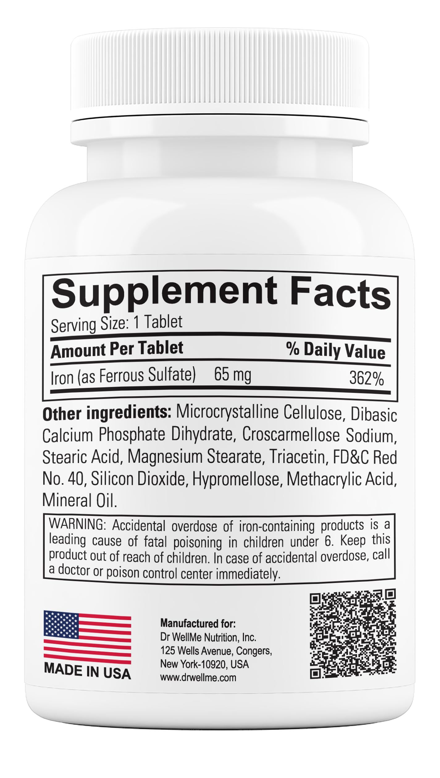 Dr WellMe Nutrition Ferrous Sulfate Enteric-Coated Tablets 324 mg, 100 Tablets