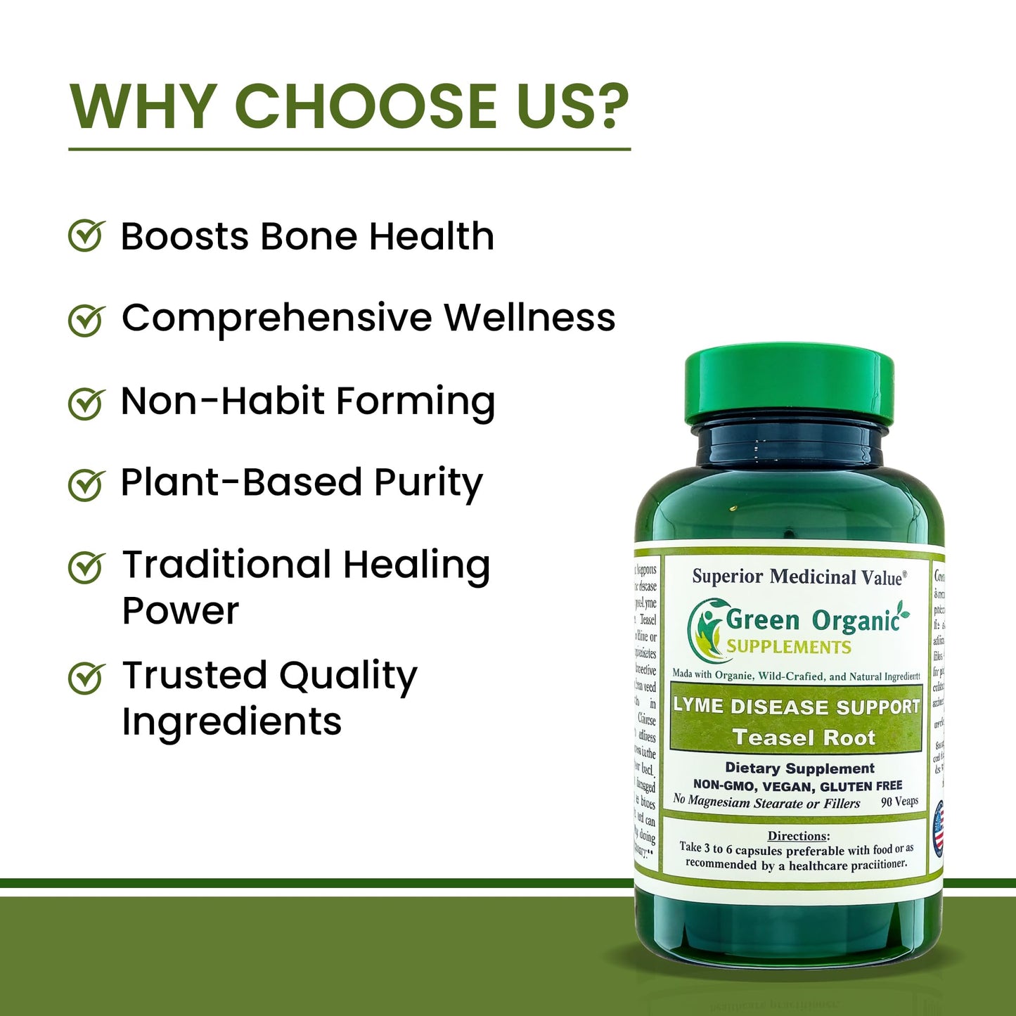 Green Organic Supplements Lyme Disease Teasel Root Capsules, 180
