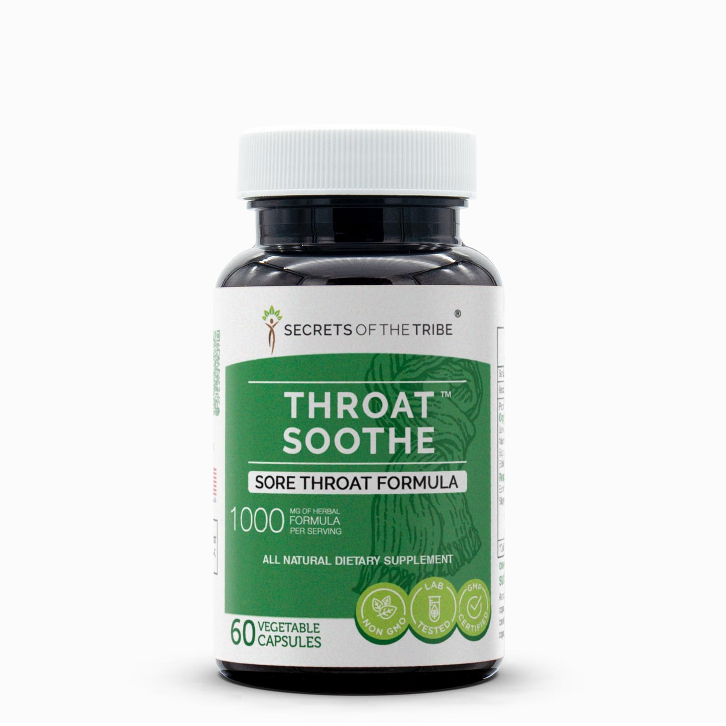 Secrets of the Tribe Throat Soothe Sore Throat Formula Herbal Supplement Blend 60 Capsules