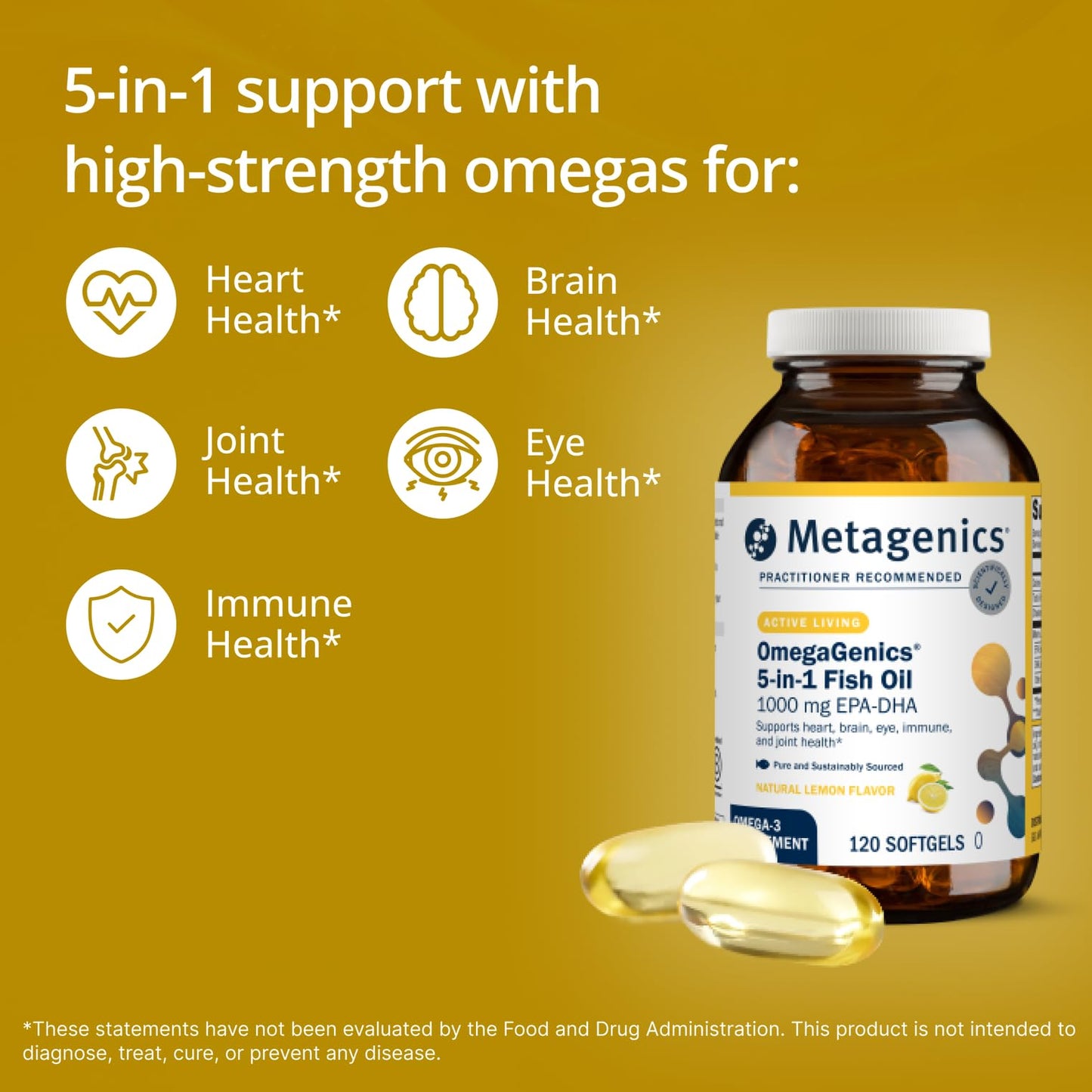 Metagenics OmegaGenics Omega-3 Fish Oil 1000mg EPA DHA Softgels, 60 Count