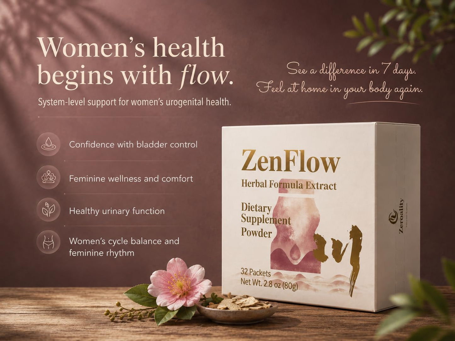 Zeroality ZenFlow PMS and Menstrual Support Supplement, Traditional Chinese Herbal Formula Powder, 128 Packets