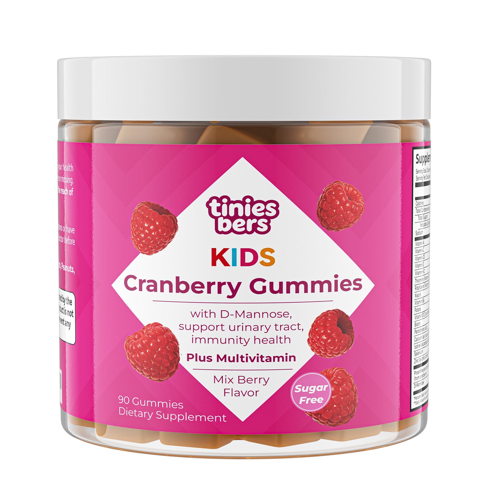 Tinies bers Cranberry Gummies for Kids with D-mannose, Multivitamins, Methyl Vitamin B12, Urinary Tract & Immune Health, Daily Support, Vegan, Sugar Free, Pectin, Berry, 90 Gummies