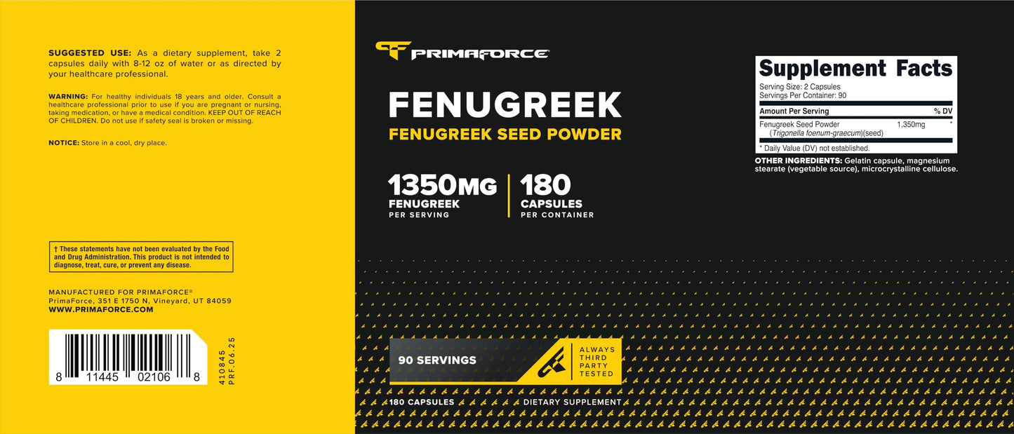 Primaforce Fenugreek Seed 1350mg, 180 Capsules