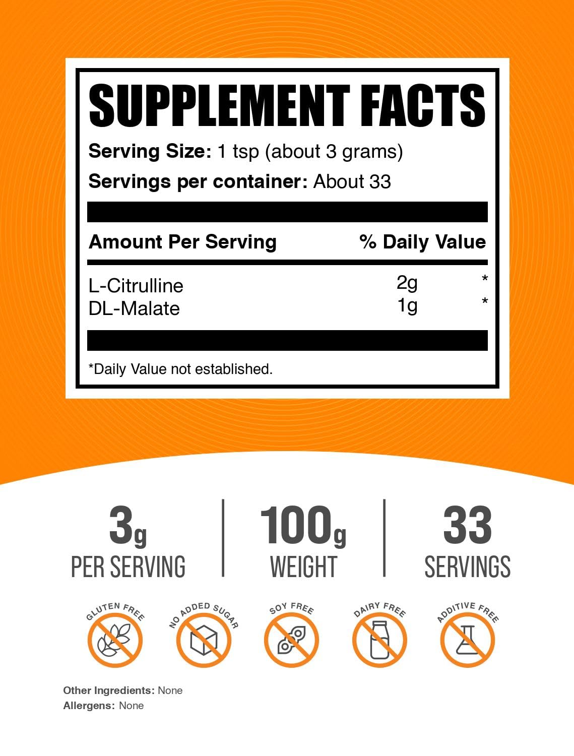 BulkSupplements L-Citrulline Malate 2:1 Powder, 3.5 oz