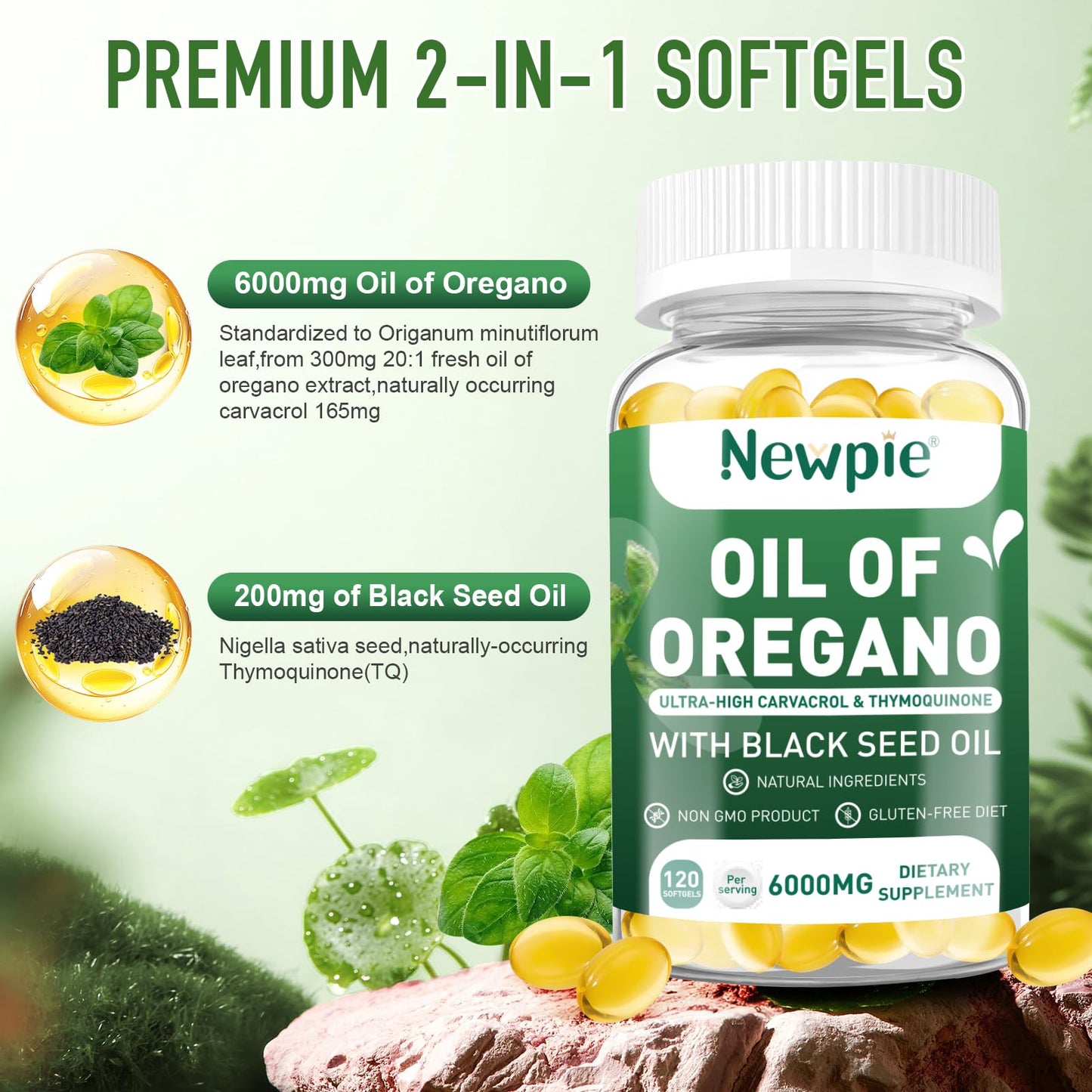 Blltzzz Newpie Oil of Oregano with Black Seed Oil Softgel 120 Softgels