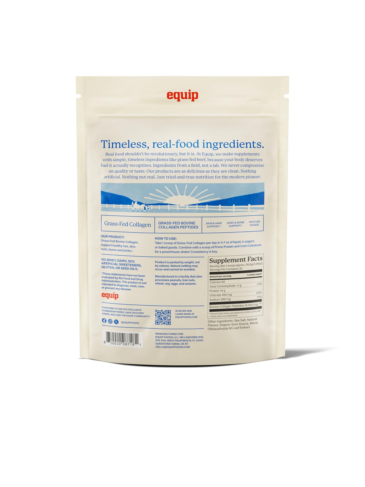 Equip Grass-Fed Hydrolyzed Collagen Powder - Vanilla, 30 Scoops