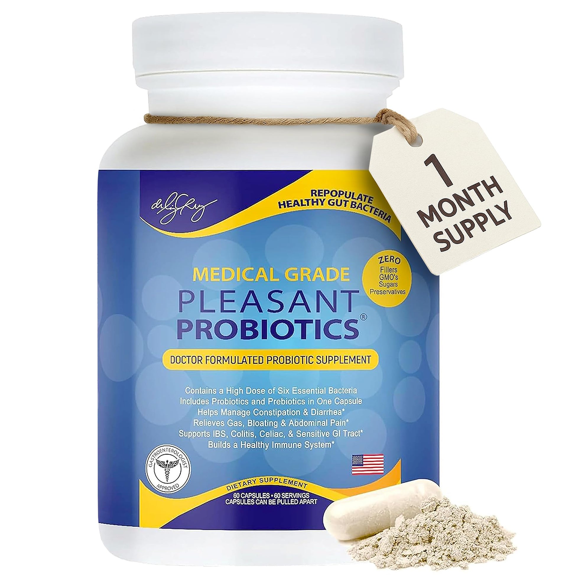 Dr. Liz Cruz Pleasant Probiotics for Women, Men, and Children Dietary Supplements with Proprietary Probiotic & Prebiotic Blend Capsule 1 Count