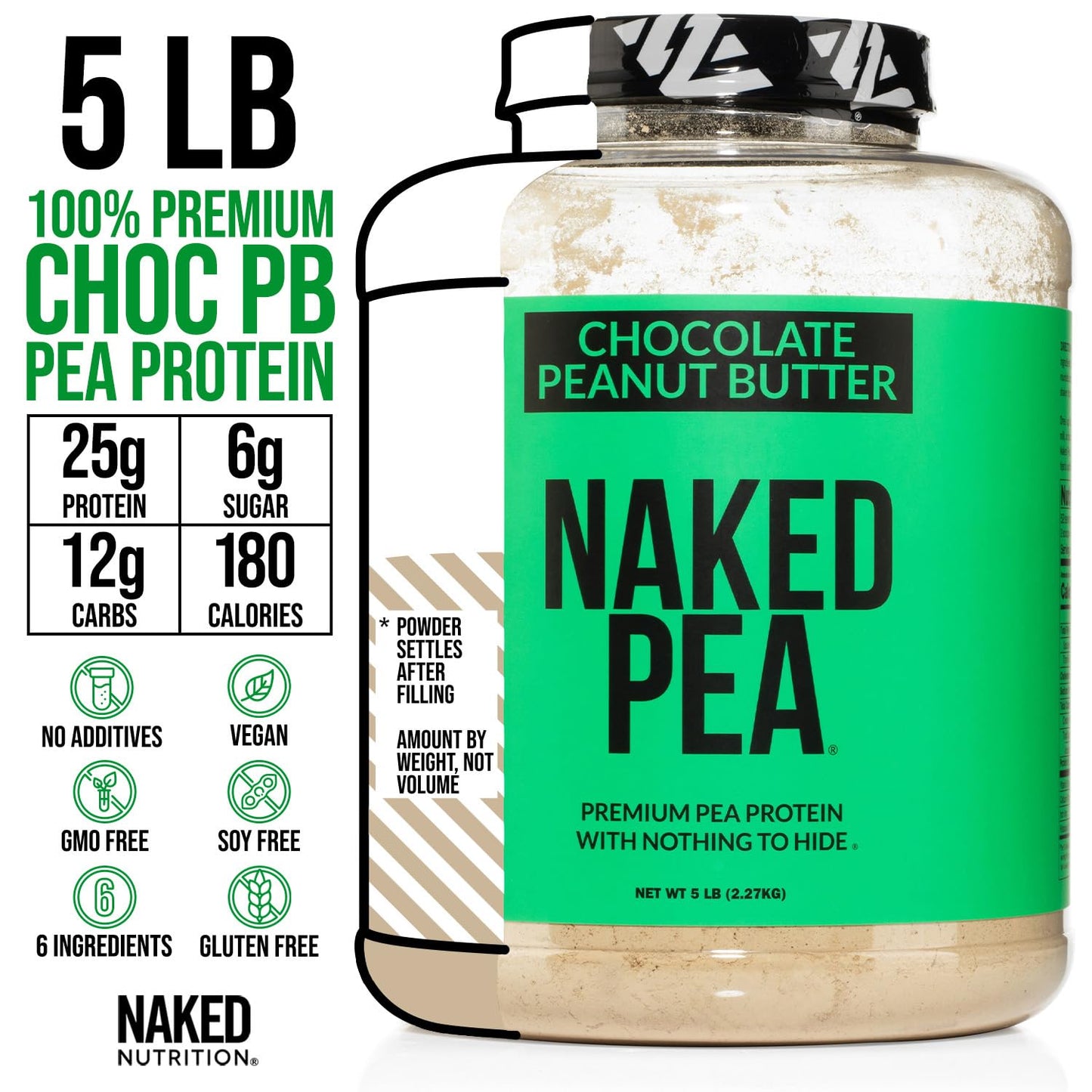NAKED Pea Protein Powder, Chocolate Peanut Butter, 80 Servings