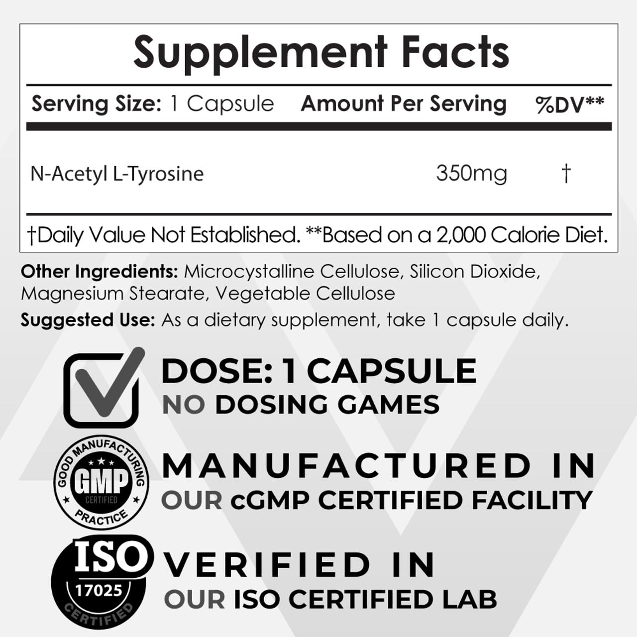 Nootropics Depot N-Acetyl L-Tyrosine Capsules 350 mg 120 Count