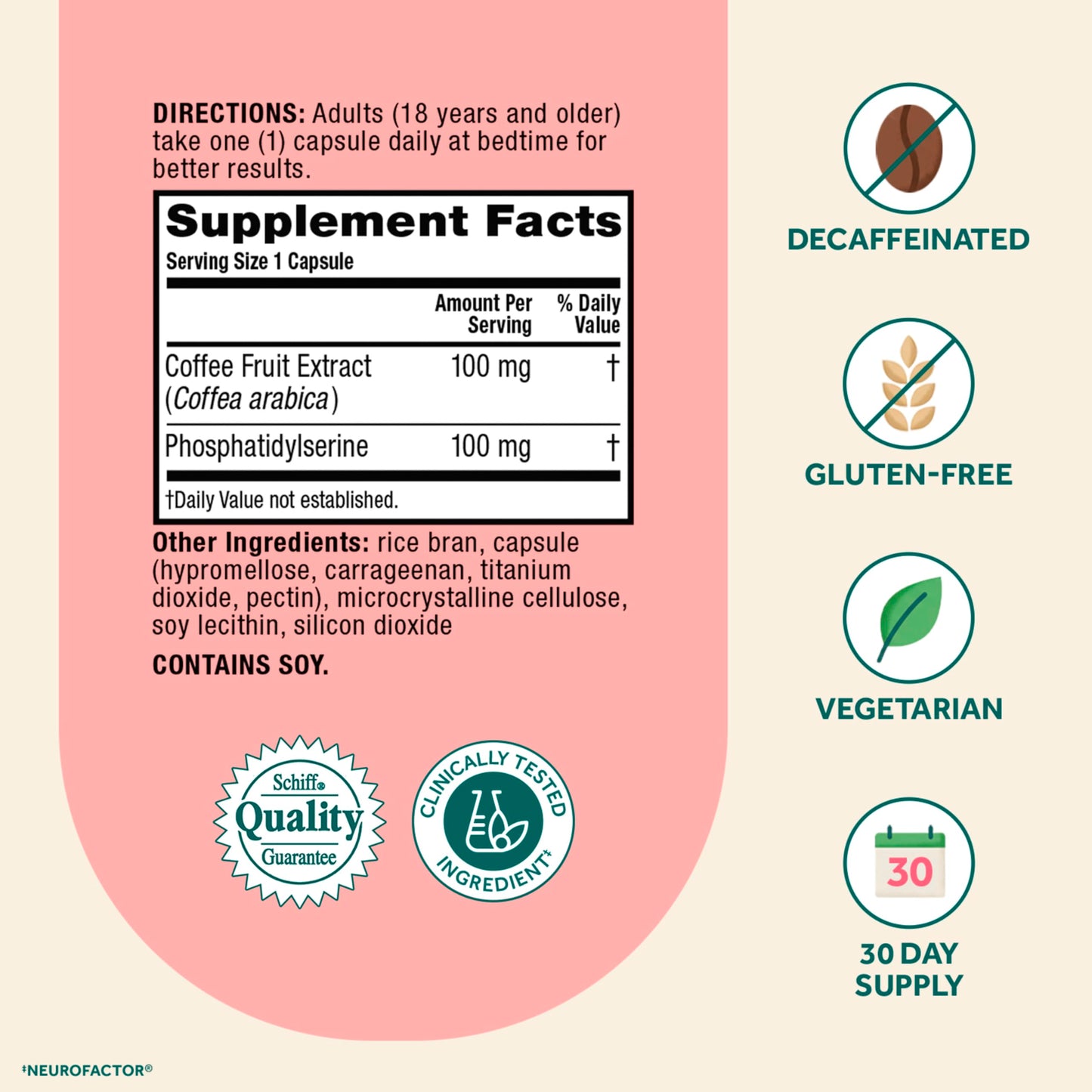 NEURIVA Original Brain Supplements for Memory and Focus, Clinically Tested Nootropics Phosphatidylserine and Neurofactor, 30 Capsules