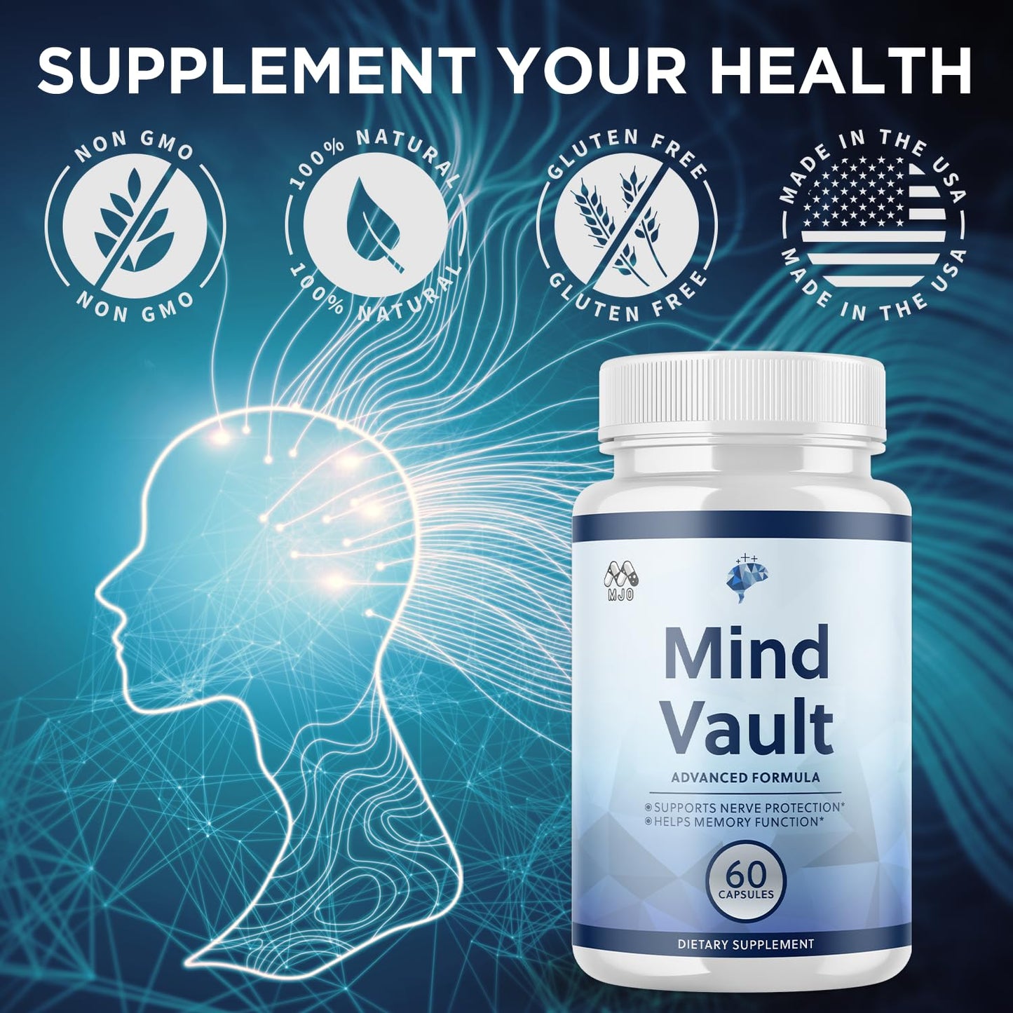 MJO Mind Vault Brain Support Capsules, 60 Capsules