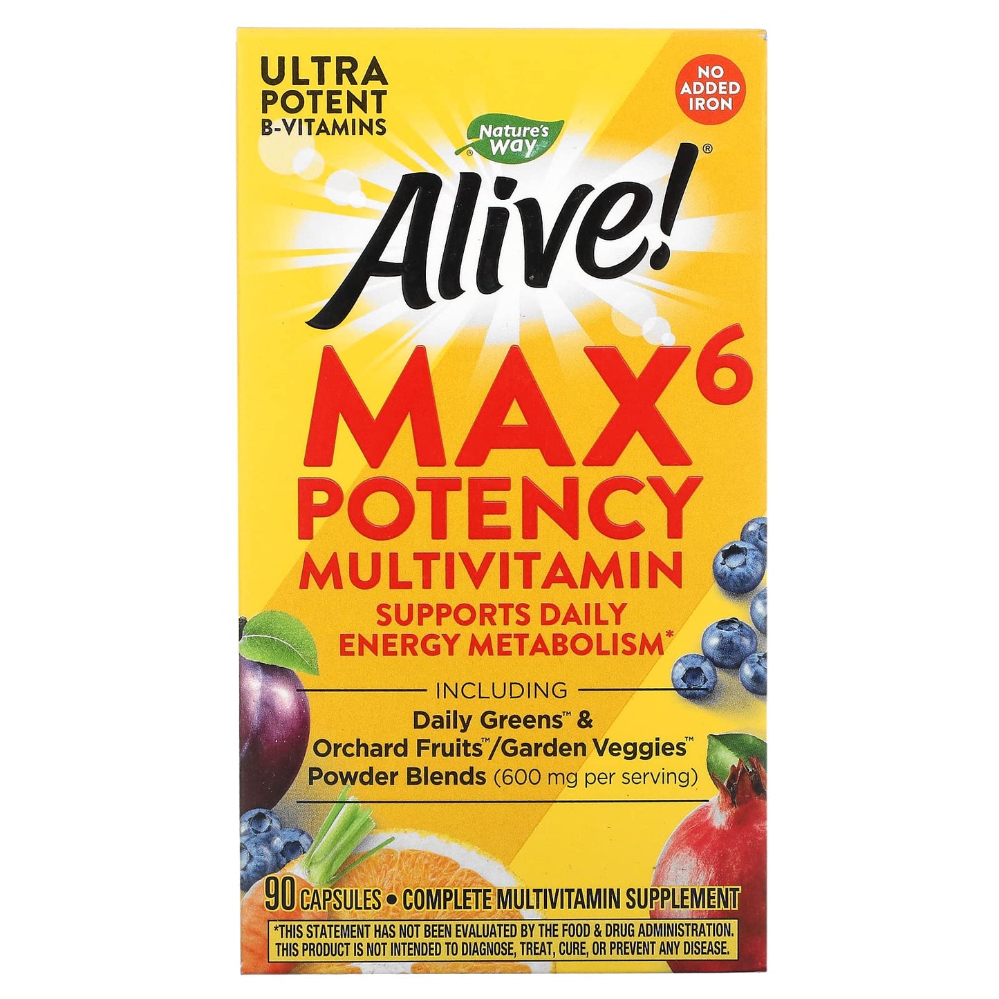 Nature's Way Alive! Max6 Daily Multi-Vitamin, Max Potency, 90 Veg Caps