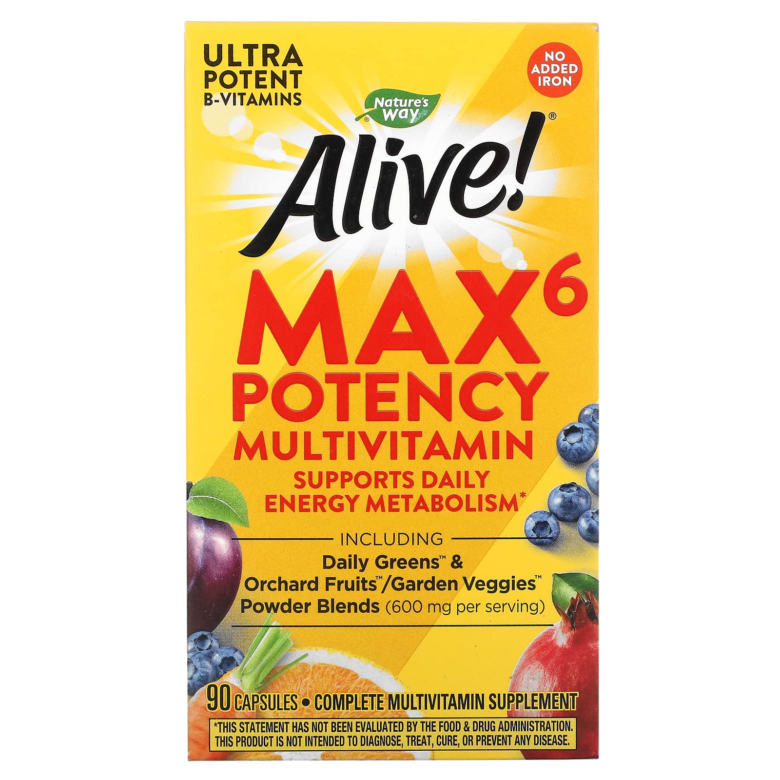 Nature's Way Alive! Max6 Daily Multi-Vitamin, Max Potency, 90 Veg Caps