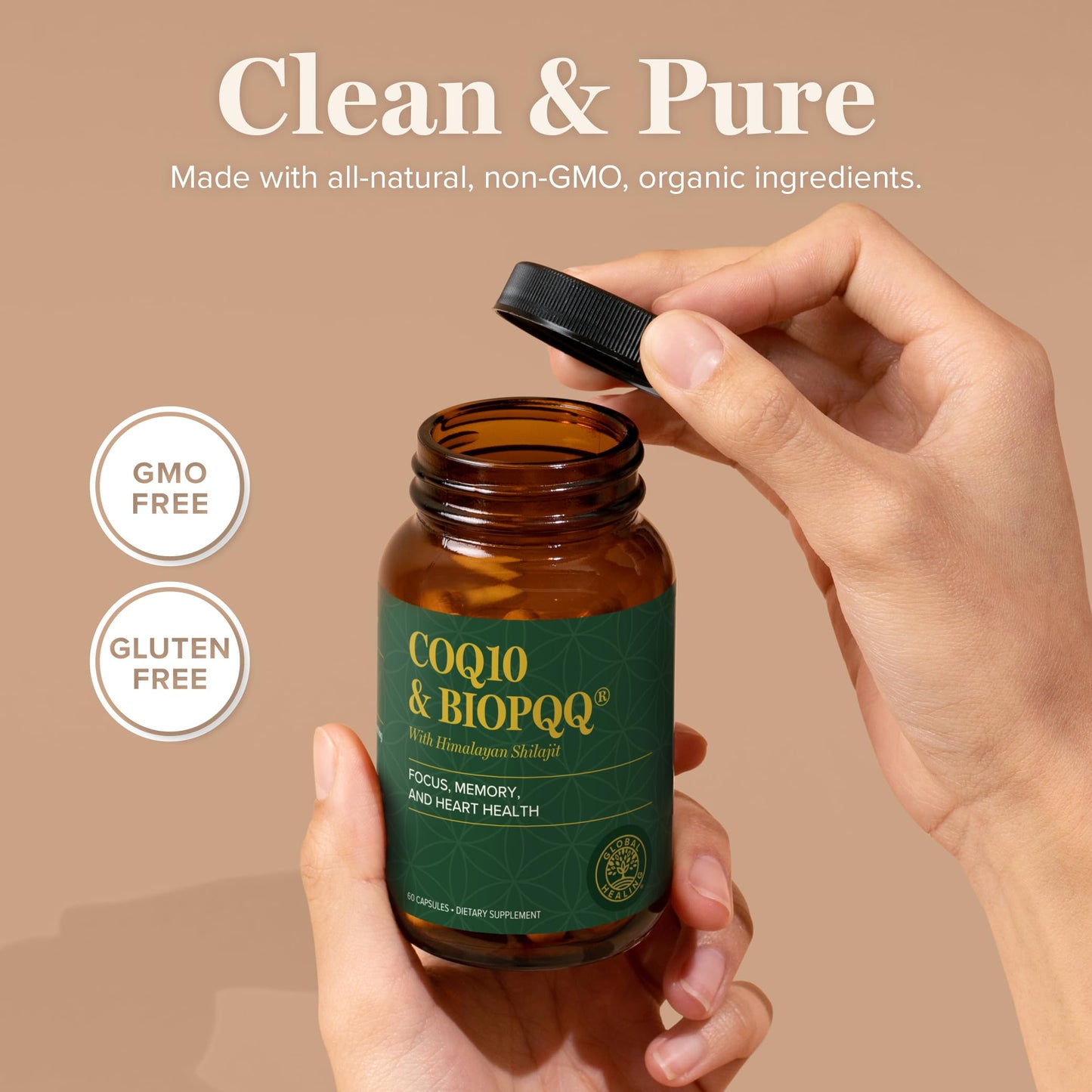 Global Healing Center CoQ10 & BioPQQ with Pure Himalayan Shilajit Capsule, 60 Count