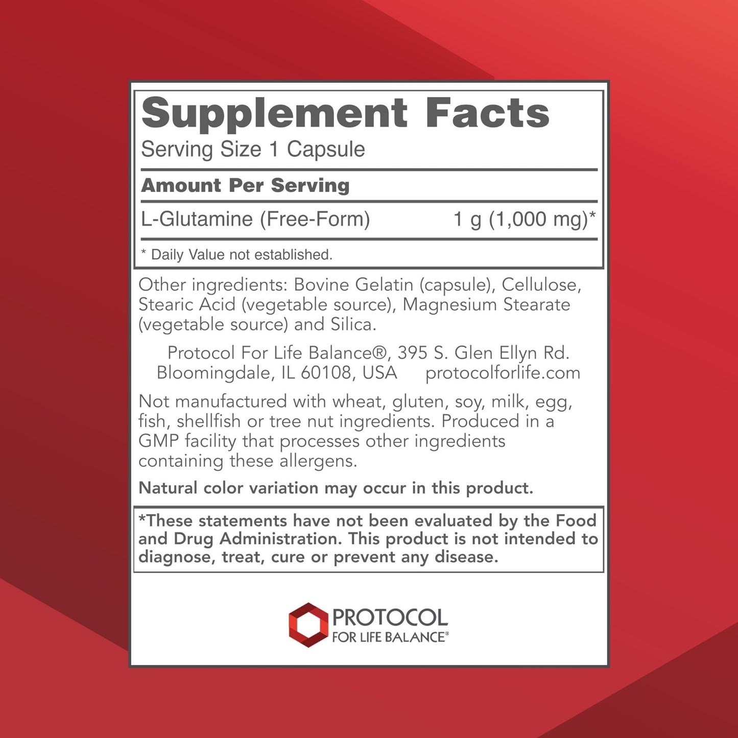 Protocol for Life Balance L-Glutamine 1000mg Capsule, 120 Veg Caps