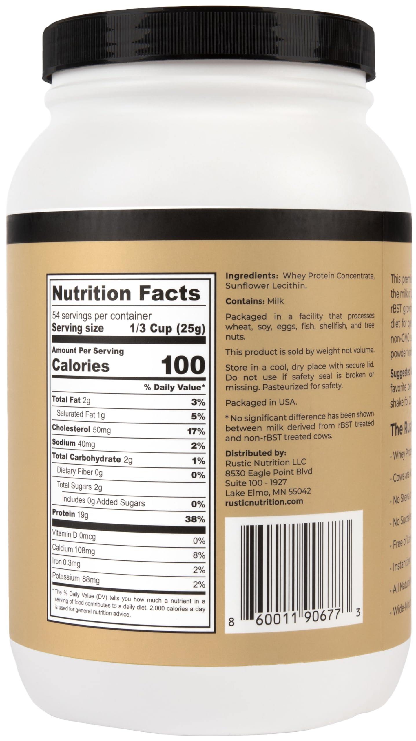Rustic Nutrition Whey Protein Powder, 3 lb (48 oz)