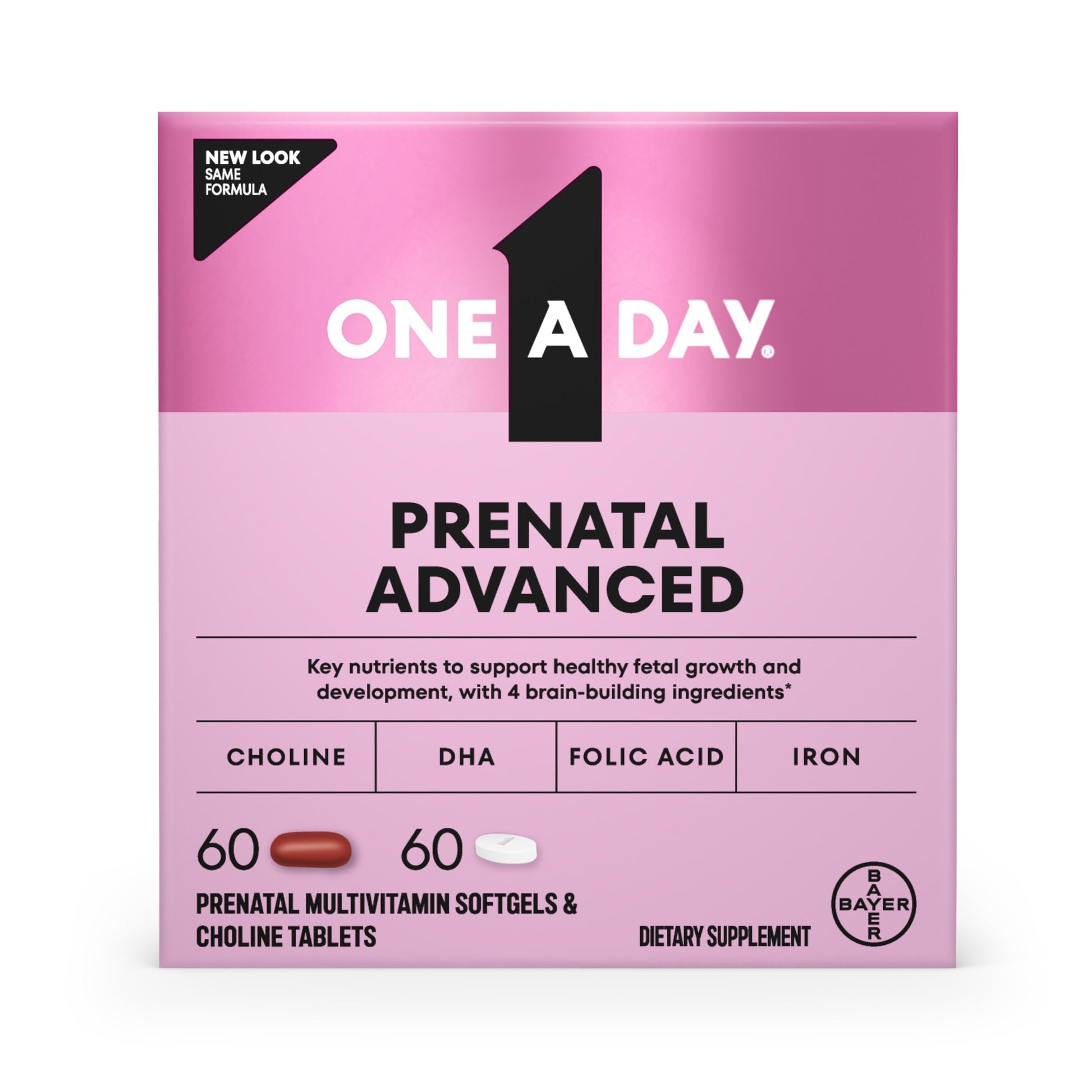 One A Day Prenatal Advanced Prenatal Vitamins with Folic Acid, Choline, DHA & Iron, Tablets, 120-Count