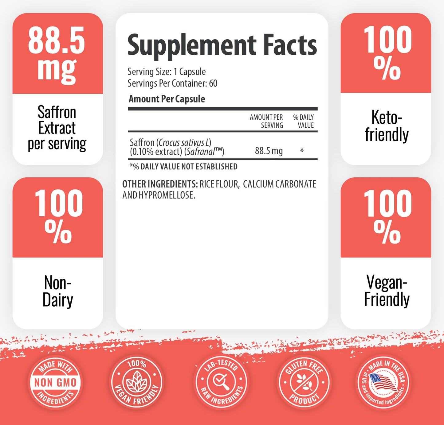 1 Body Saffron Extract Supplement Capsules, 60 Count