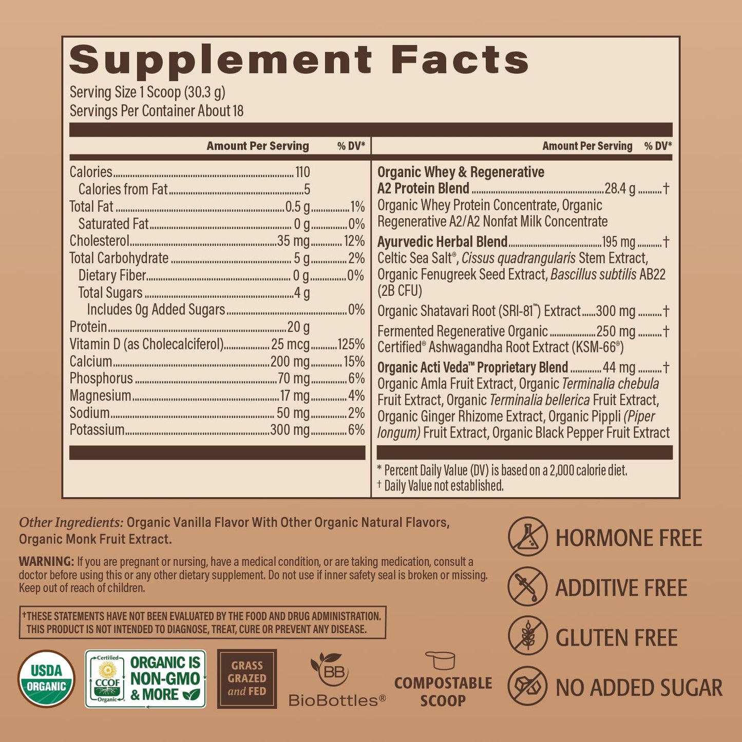 ELEVATE ORGANIC Women's Whey Protein Powder, Vanilla, 20.4 g Protein
