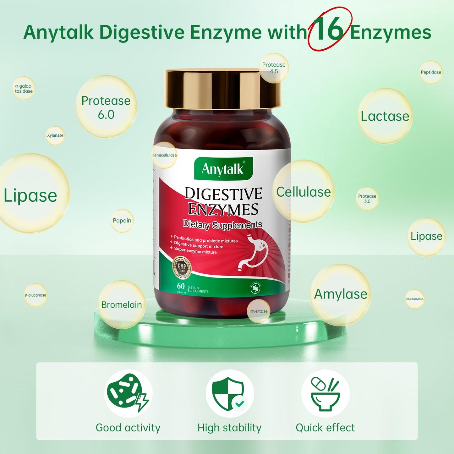 ANYTALK Digestive Enzymes 60 Capsules